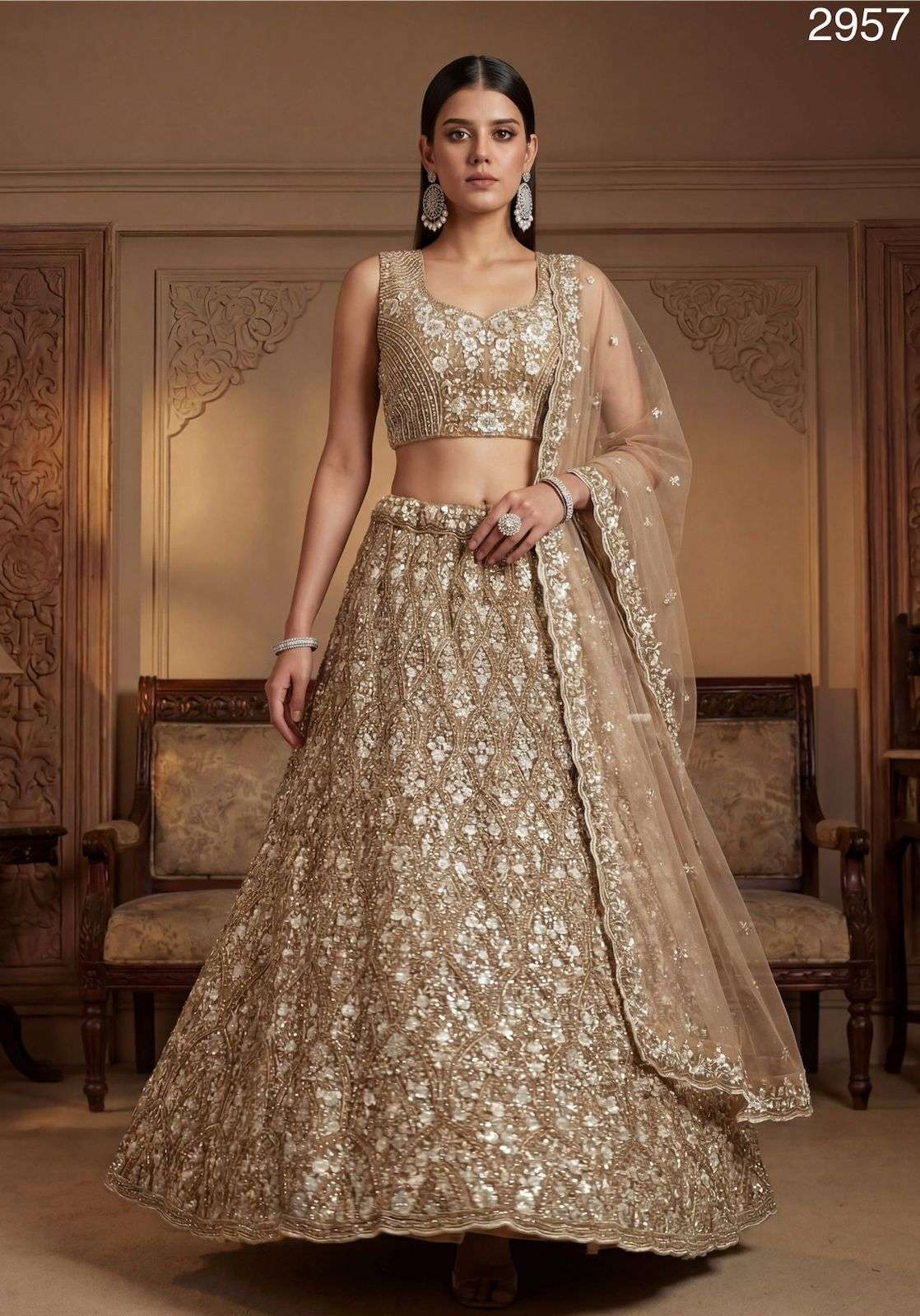 Code 2957 Golden Lehenga choli collection manufacturers surat 