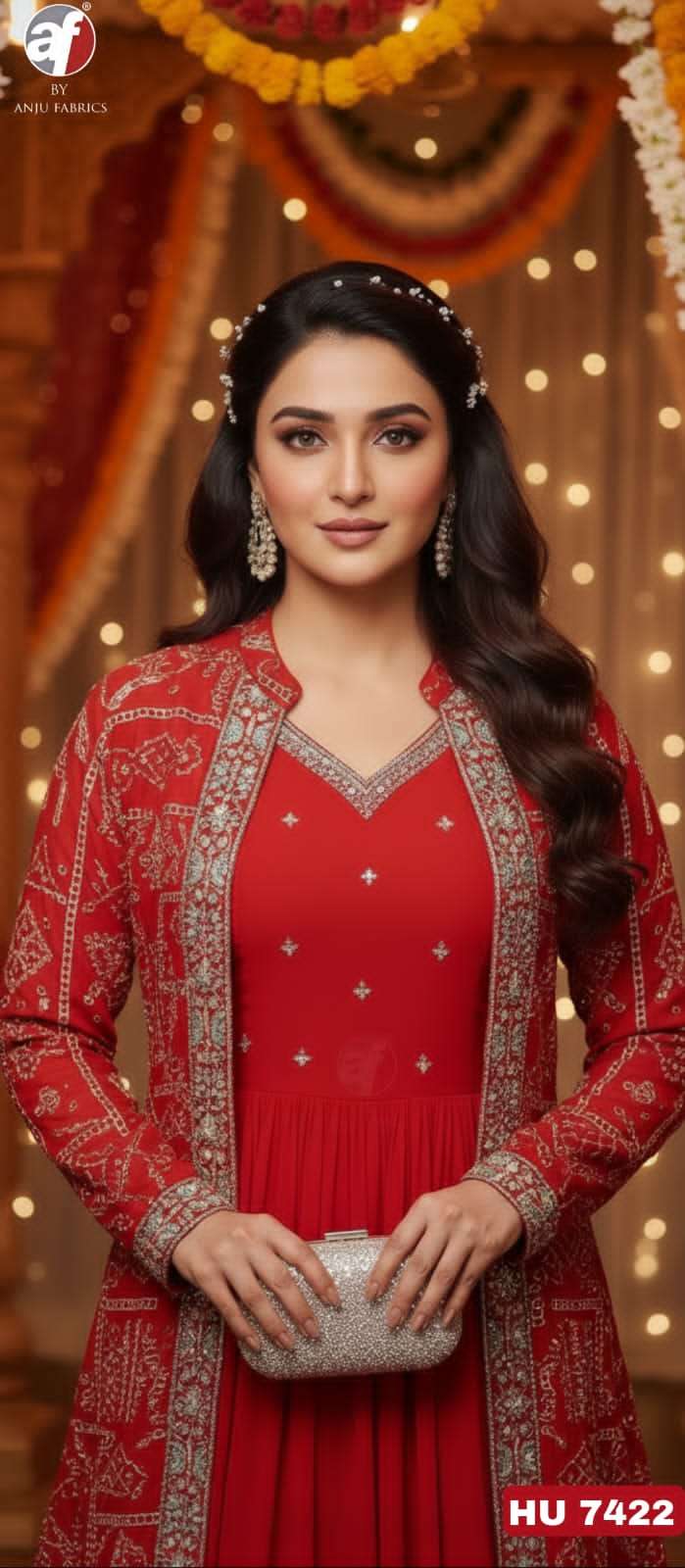 D NO HU 7423 7421 7422 By Anju fabric kurti collection manufacturers surat 