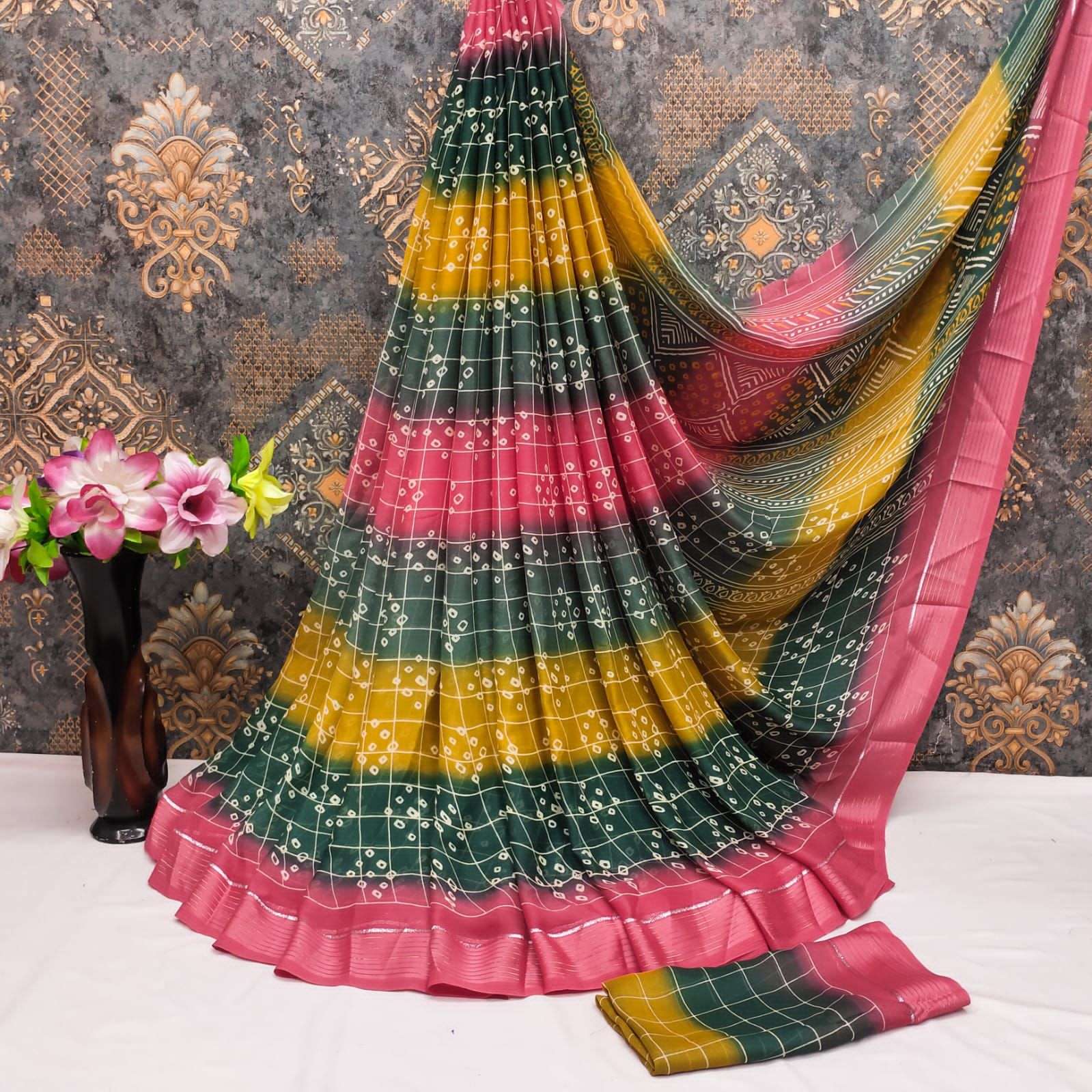 Elegant Georgette Bandhini Weaving Border Saree