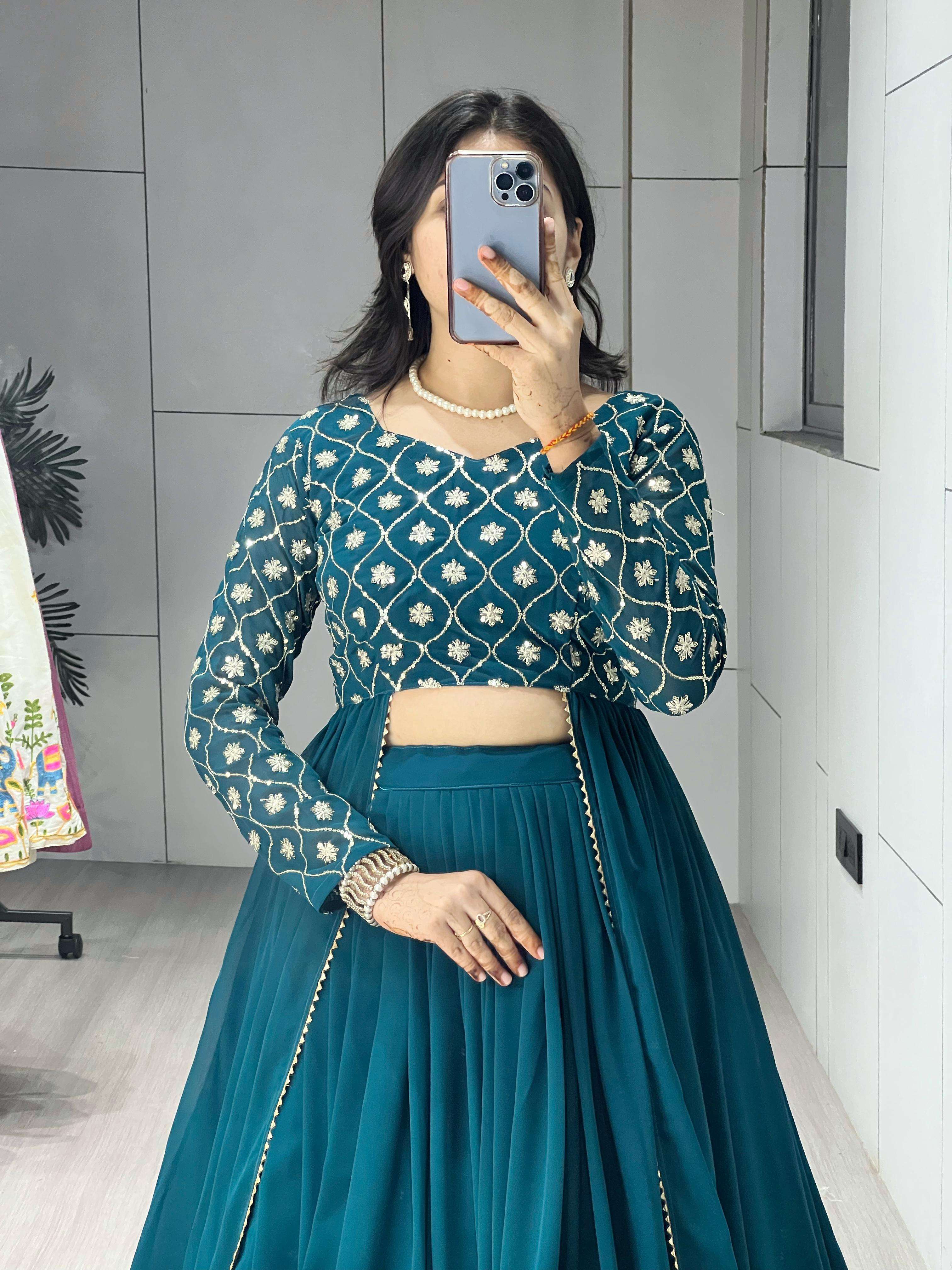 GRTN8126TEAL Traditional Gorgette Lehenga collection manufacturers surat 