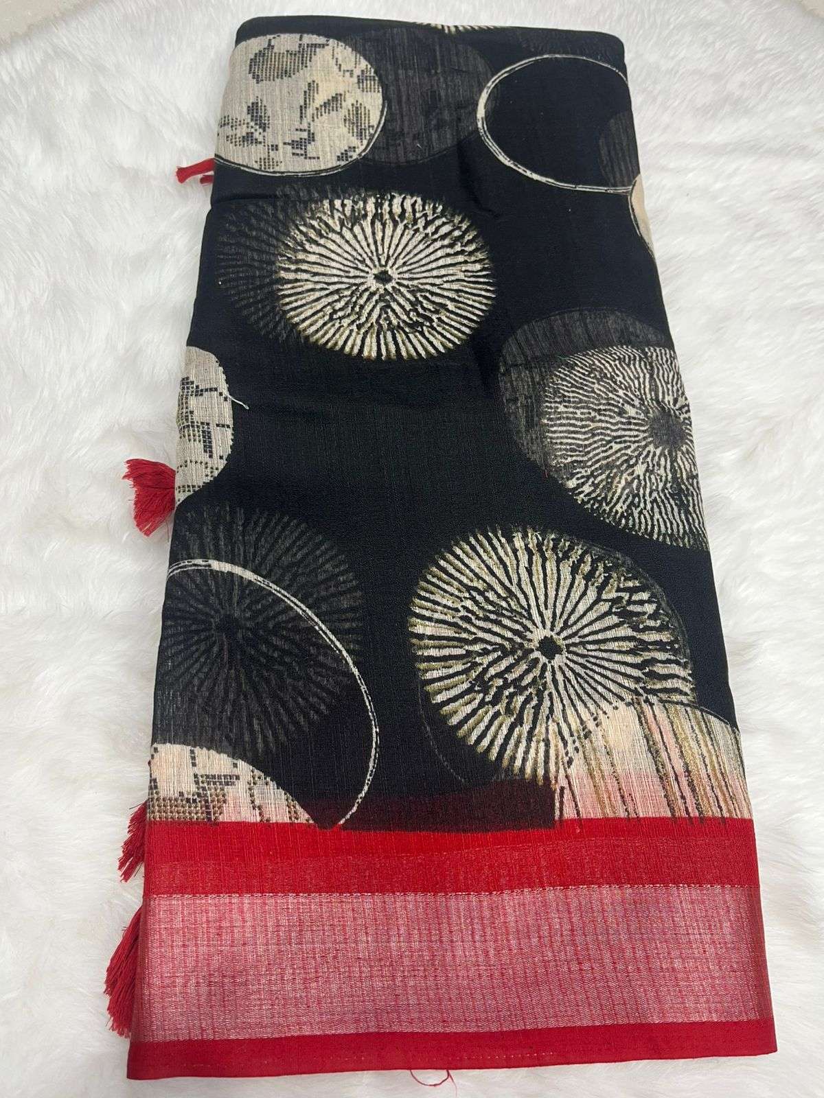 Launching Soft Linen Saree in Stunning Red & Black Prints