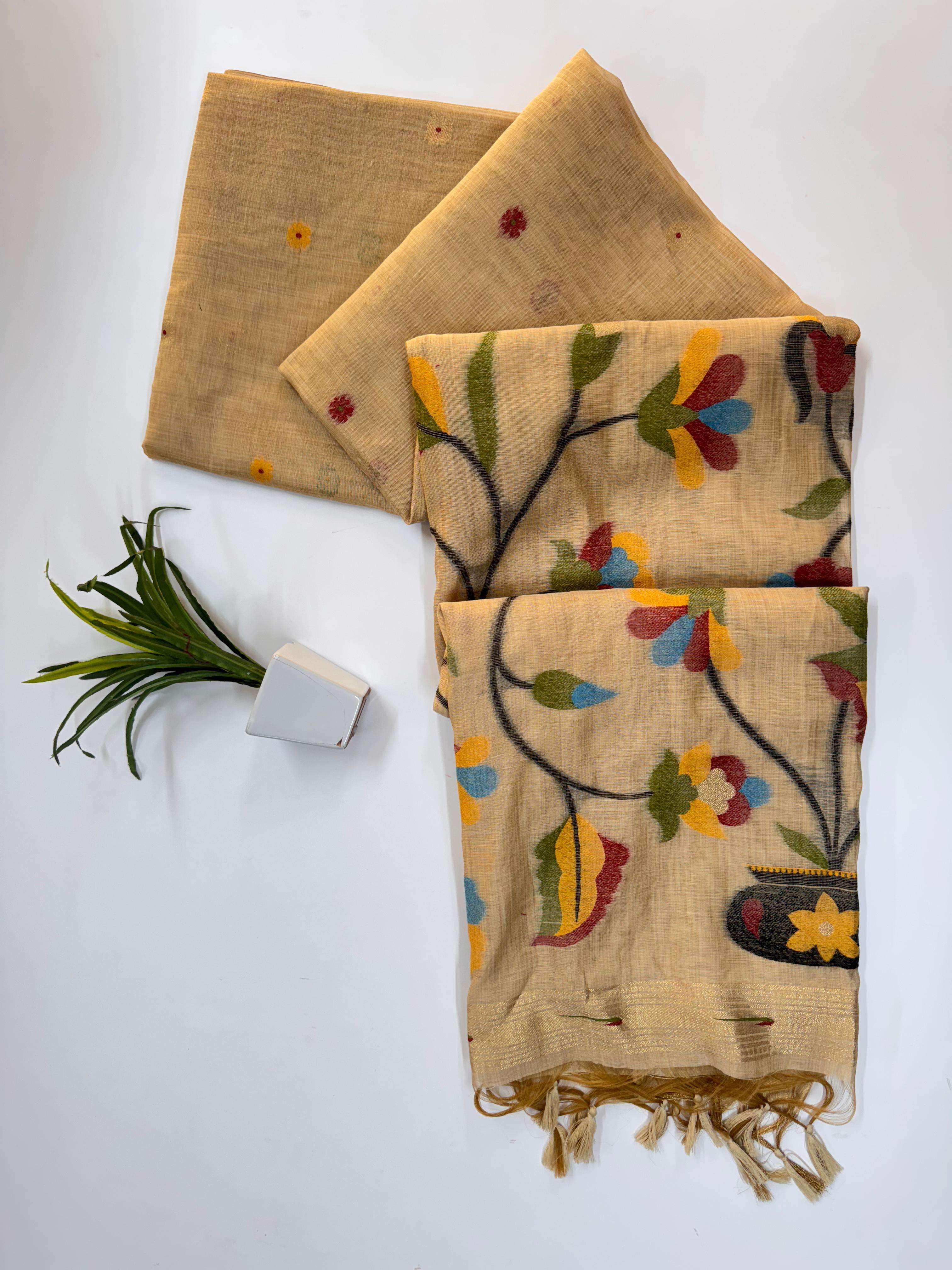 Muga Cotton P2 – Premium Floral Paithani Weave Saree