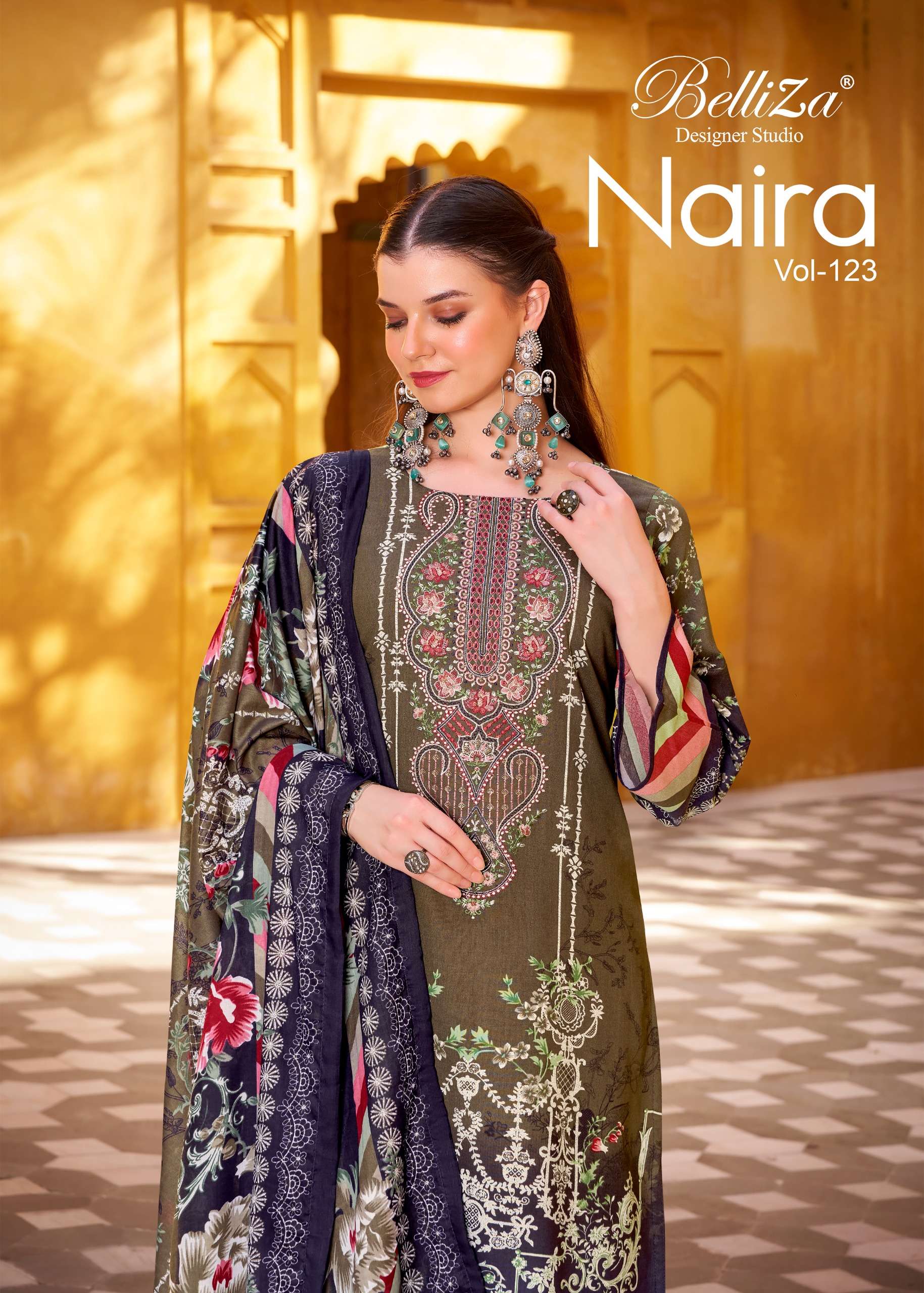 NAIRA VOL 123 by BelliZa DesigNer StuDio suit collection manufacturers surat 