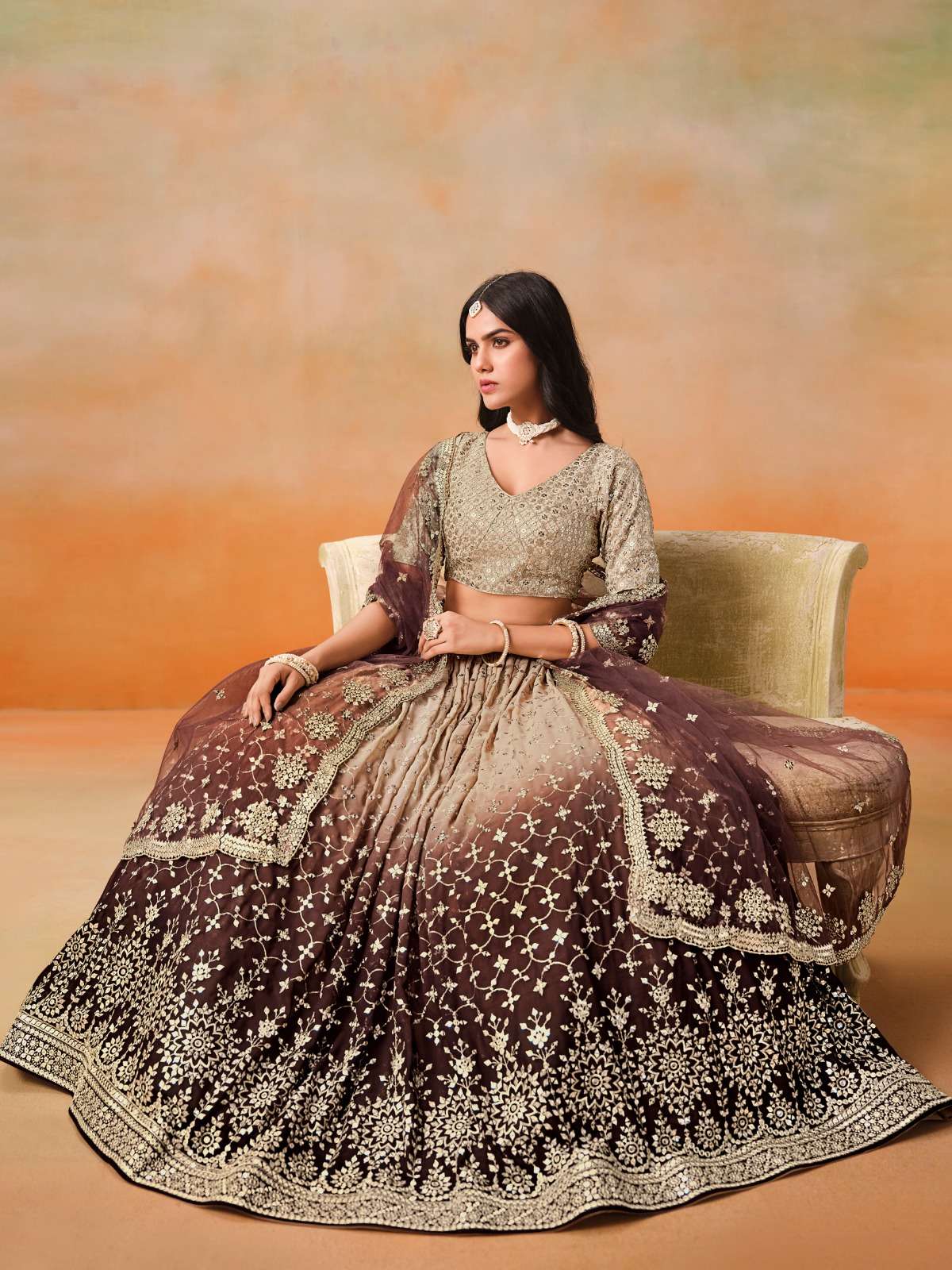 Product Code 7086-Brown Lehenga choli collection manufacturers surat 