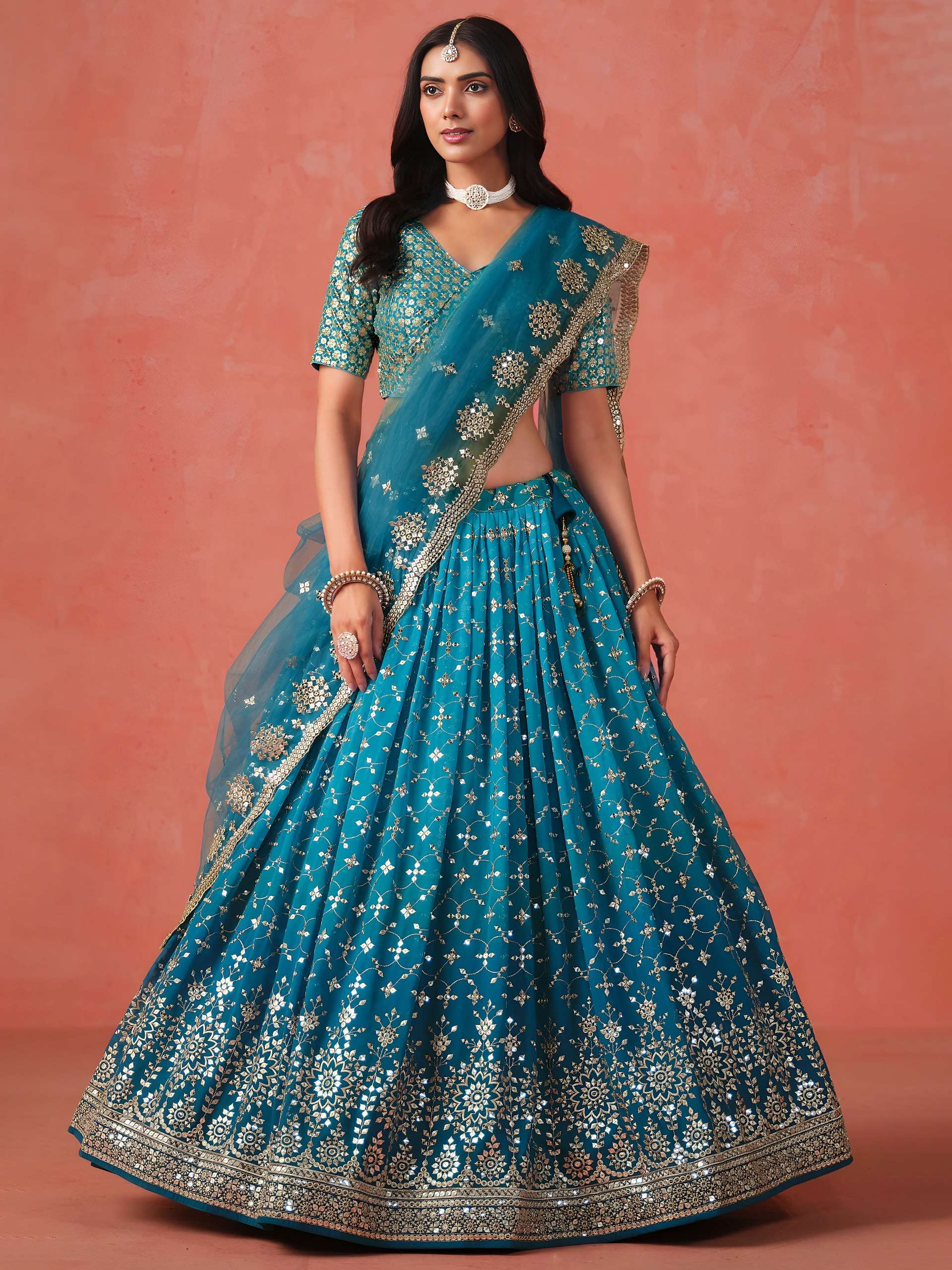 Product Code 7086 RAMA BLUE by Zeel Lehenga choli collection manufacturers surat 
