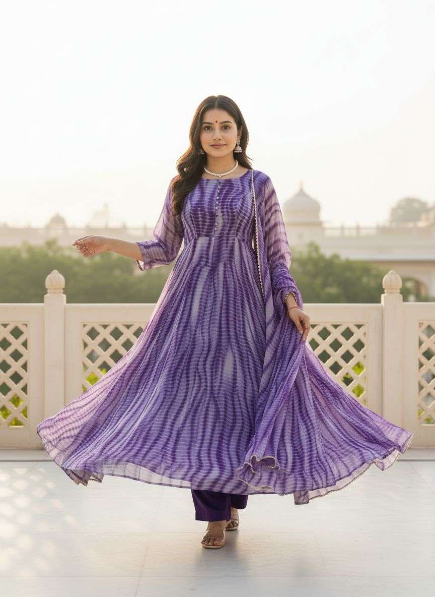 Purple n Black Majestic Shibori Leheriya Kurti collection manufacturers surat 
