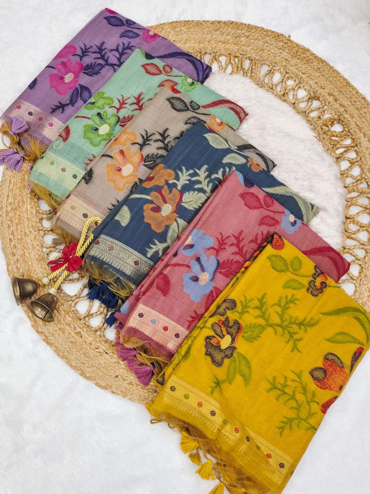 Rutrang🌹 Muga Cotton 252 – Premium Soft Muga Cotton Saree with Colorful Resham Jamdani Pallu