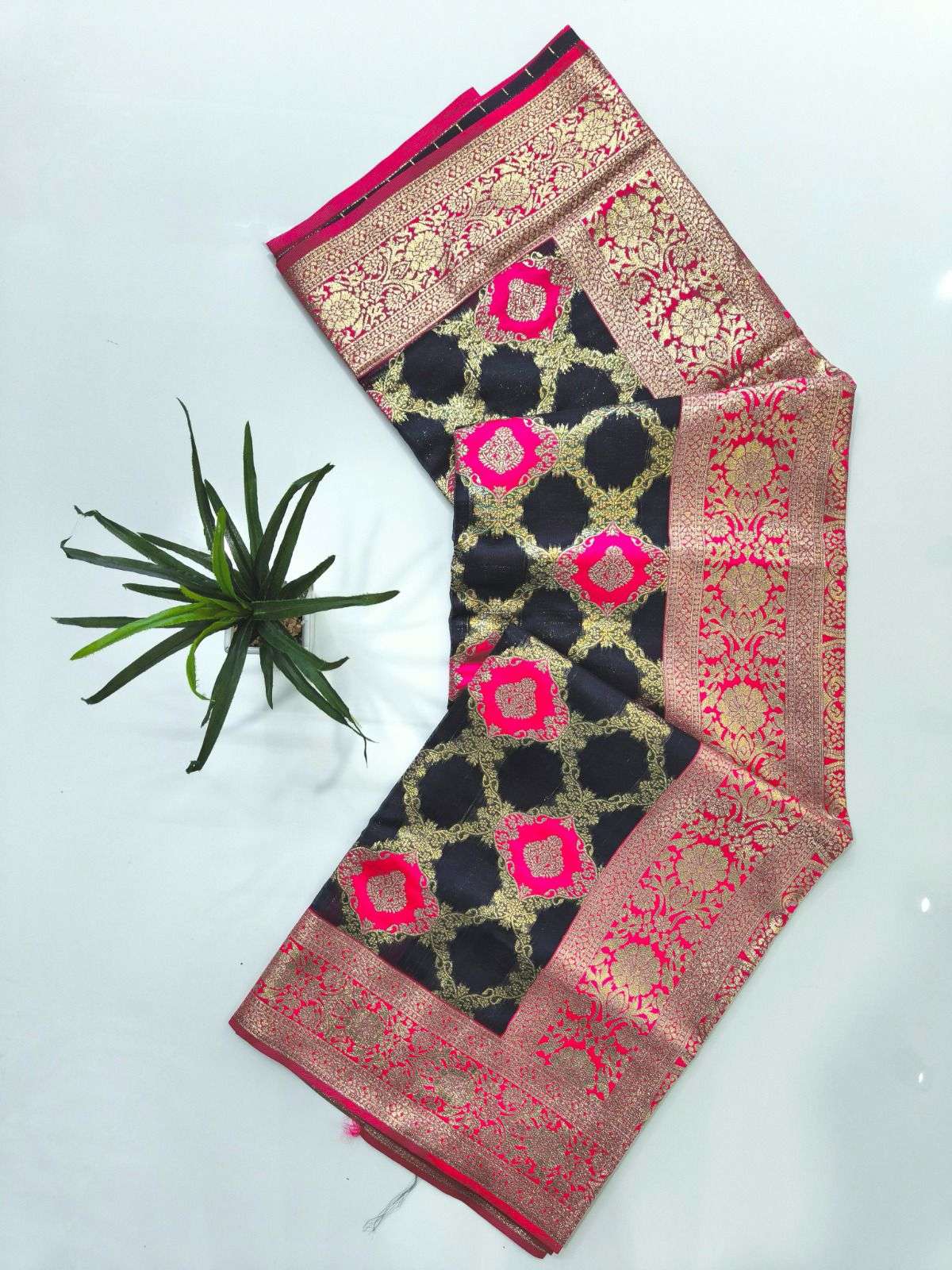 Rutrang Premium Soft Tissue Silk Saree with Rich Zari Woven Pallu & Jal Work | Contrast Border