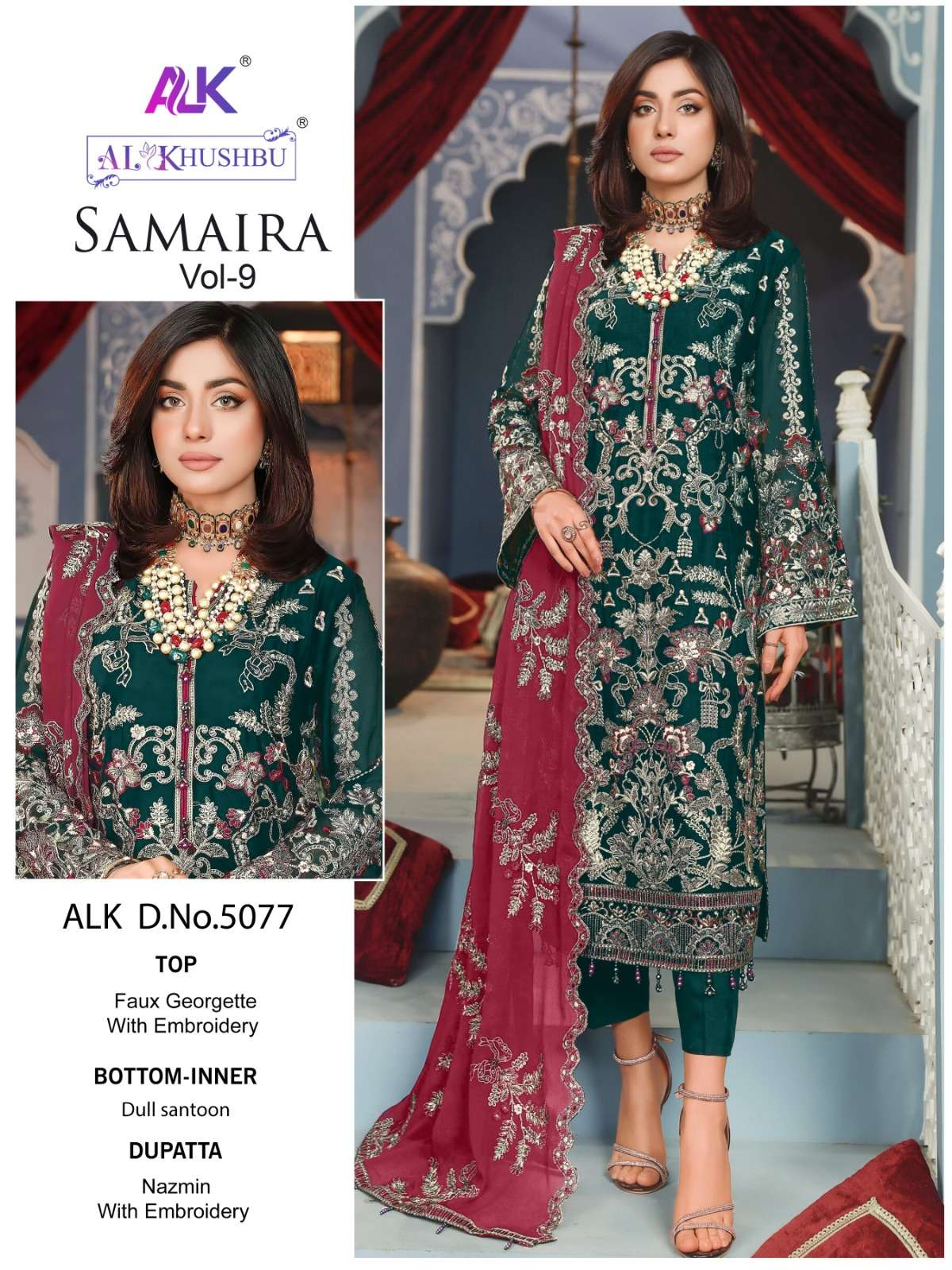 SAMAIRA VOL 9 DNO 5077 by ALK GEORGETTE suit collection manufacturers surat 