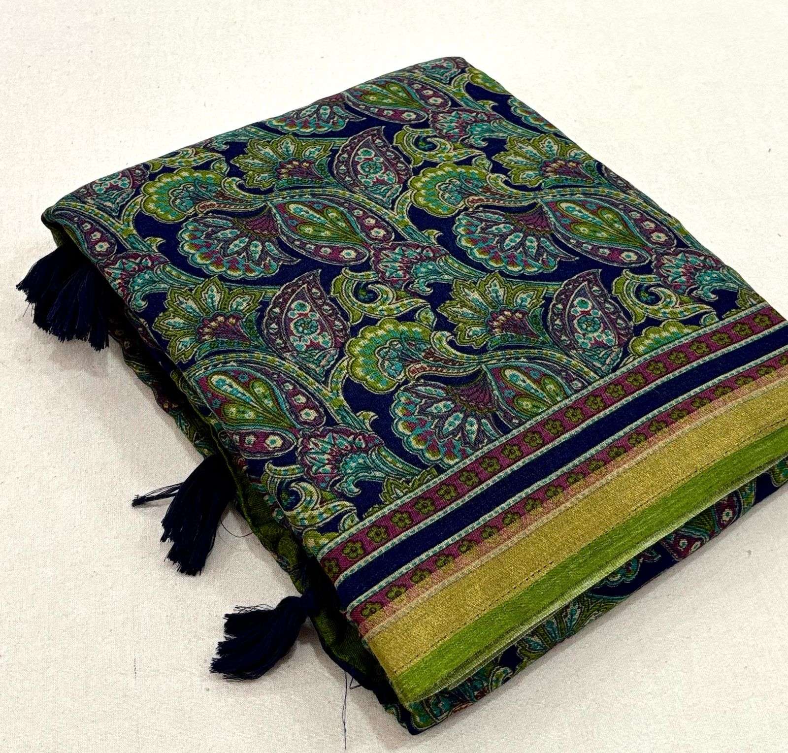 Soft Malai Cotton Ajrak Print Saree with Fancy Floral Pallu