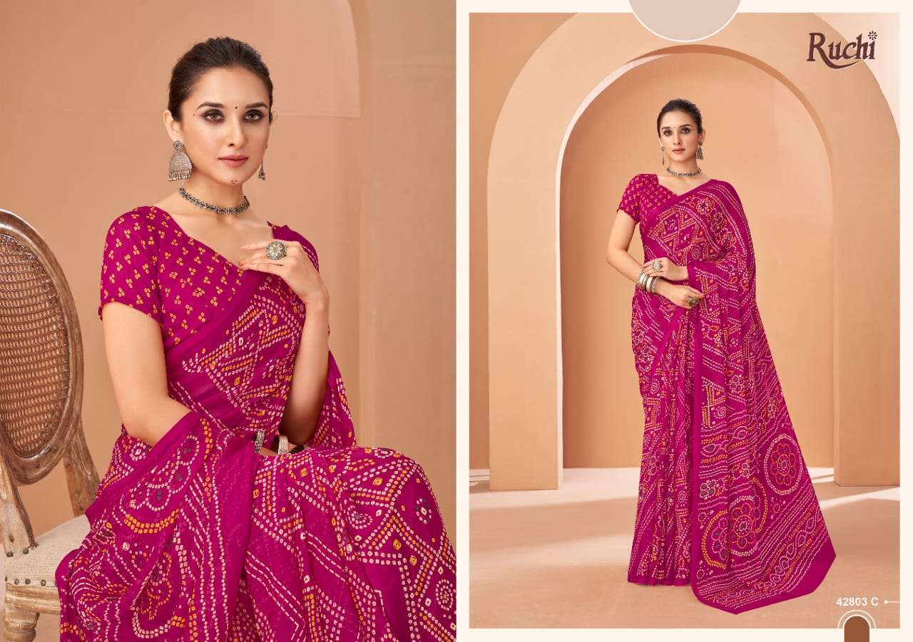 STAR CHIFFON VOL 195 SERIES 42801A TO 42803D By RUCHI SAREES Collection manufacturer surat 