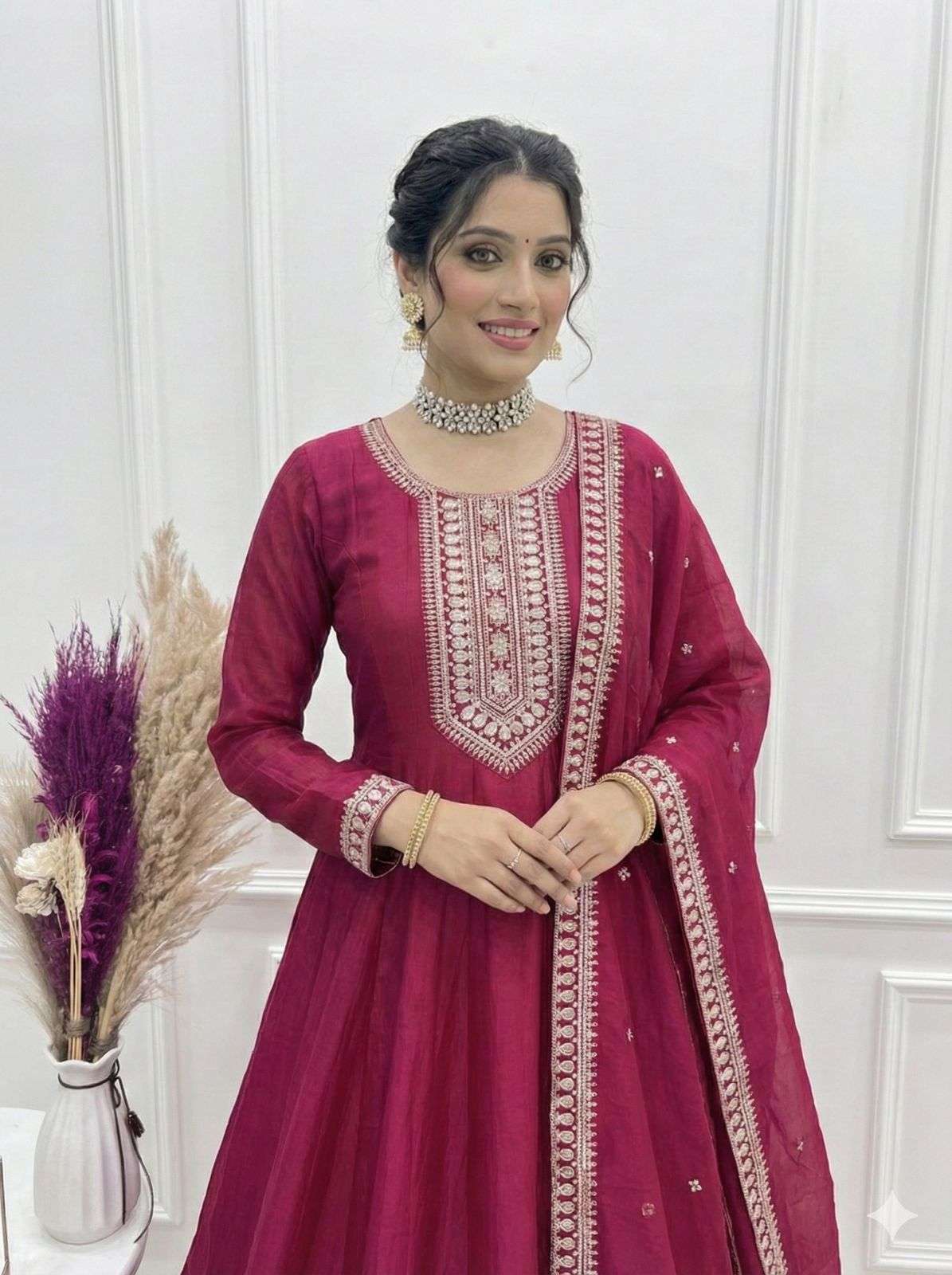 code 66 DARK PINK GOWN WITH DUPPTA collection manufacturers surat 