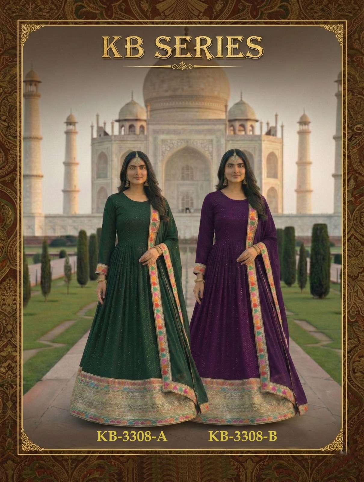 Design no KB 3308 by KB SERIES gown collection manufacturers surat 