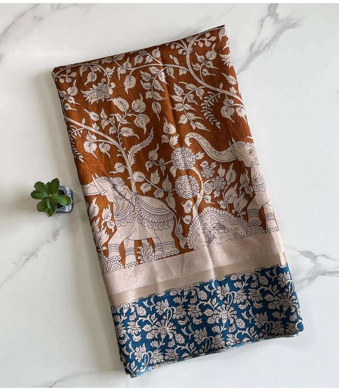 Elegant Maheshwari Silk Saree with Kalamkari Design & Contrast Border