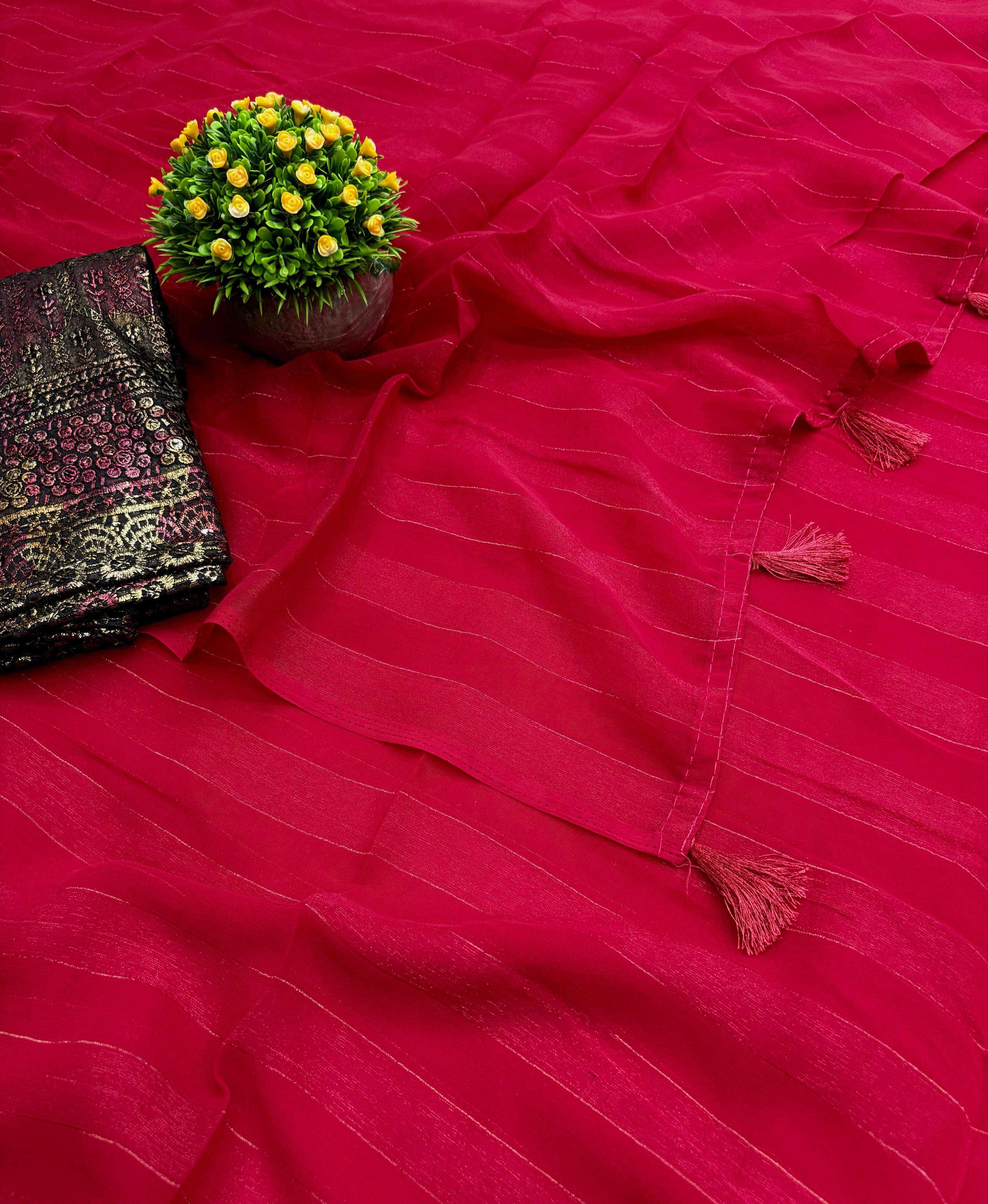  FALCON  Soft Georgette Gold Zari Weaving Saree