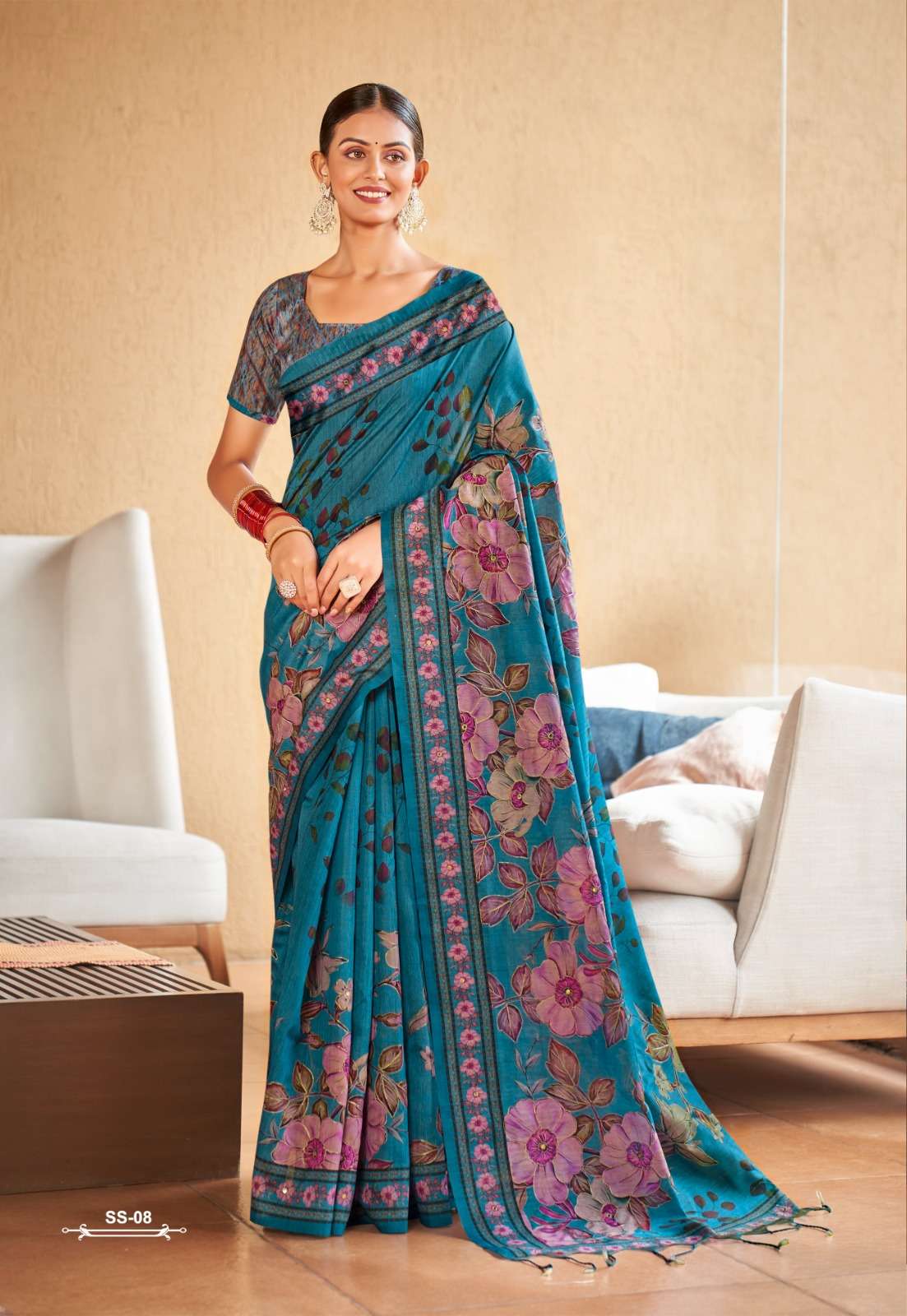 Floral Grace – Exclusive Silk Tussar Ariwork Saree