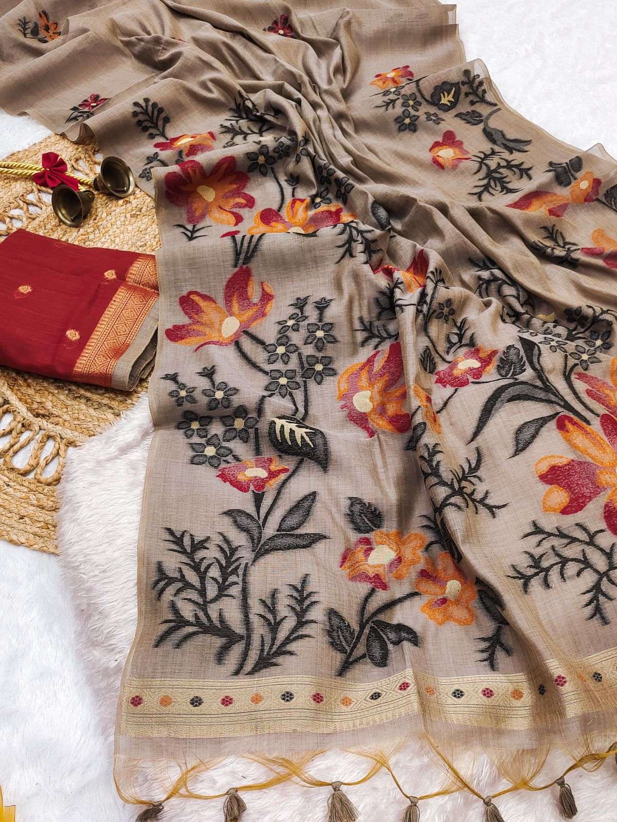 Muga Cotton 252 – Classic Jamdani Resham Weave Saree