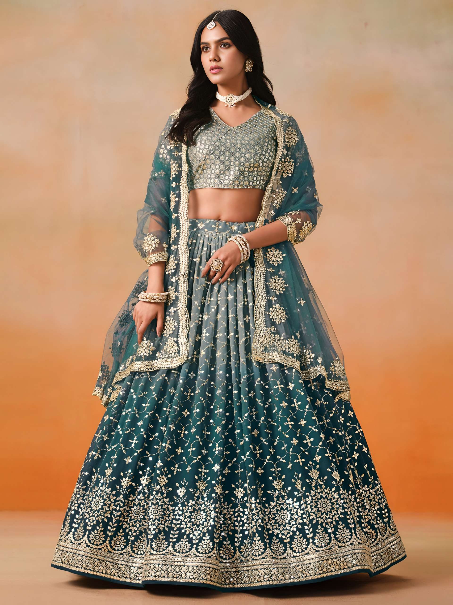 Product Code 7086 Dove Blue by Zeel Lehenga choli collection manufacturers surat 