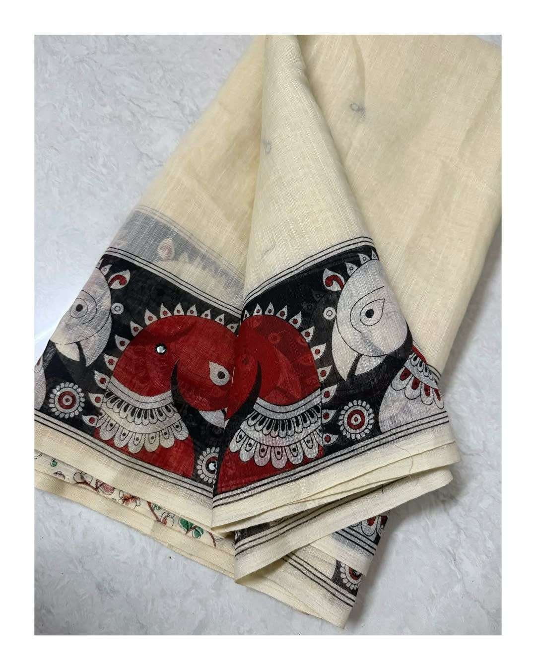 Pure Linen Kalamkari Silk Saree – Super Hit Kalamkari Border & Pallu Collection