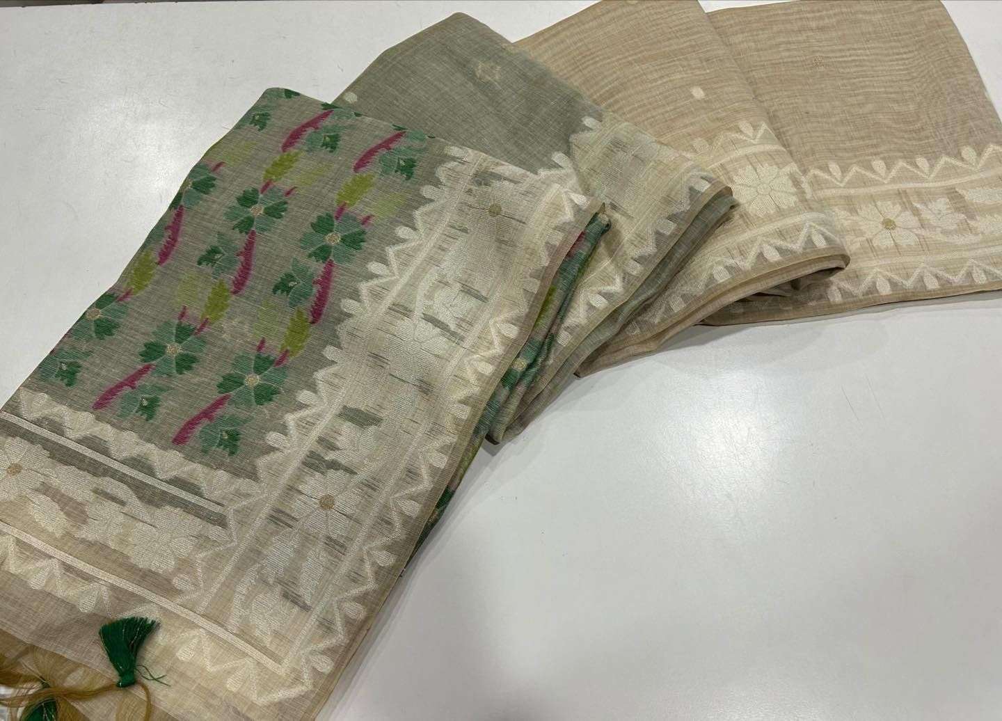 Rutrang🌹 Muga Cotton 210 – Premium Soft Jamdani Weave Saree