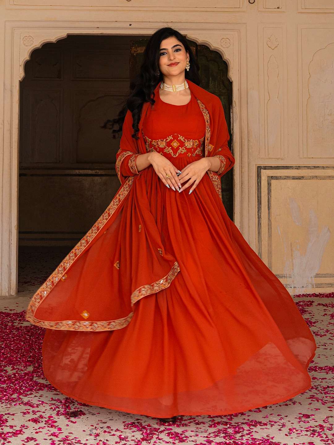 Code DRS144 READYMADE GOWN DUPATTA collection manufacturers surat 