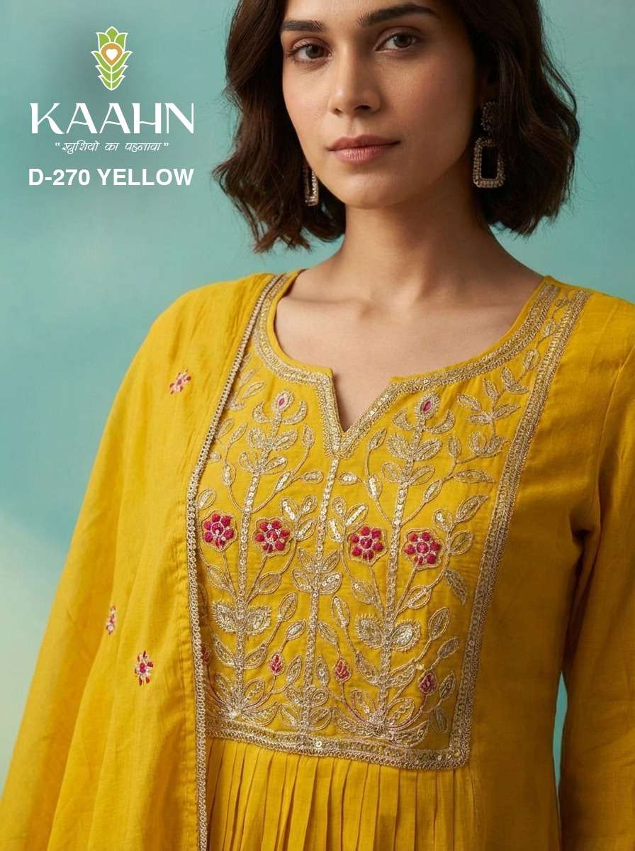 D No 270 Yellow by KAAHN kurti collection manufacturers surat 