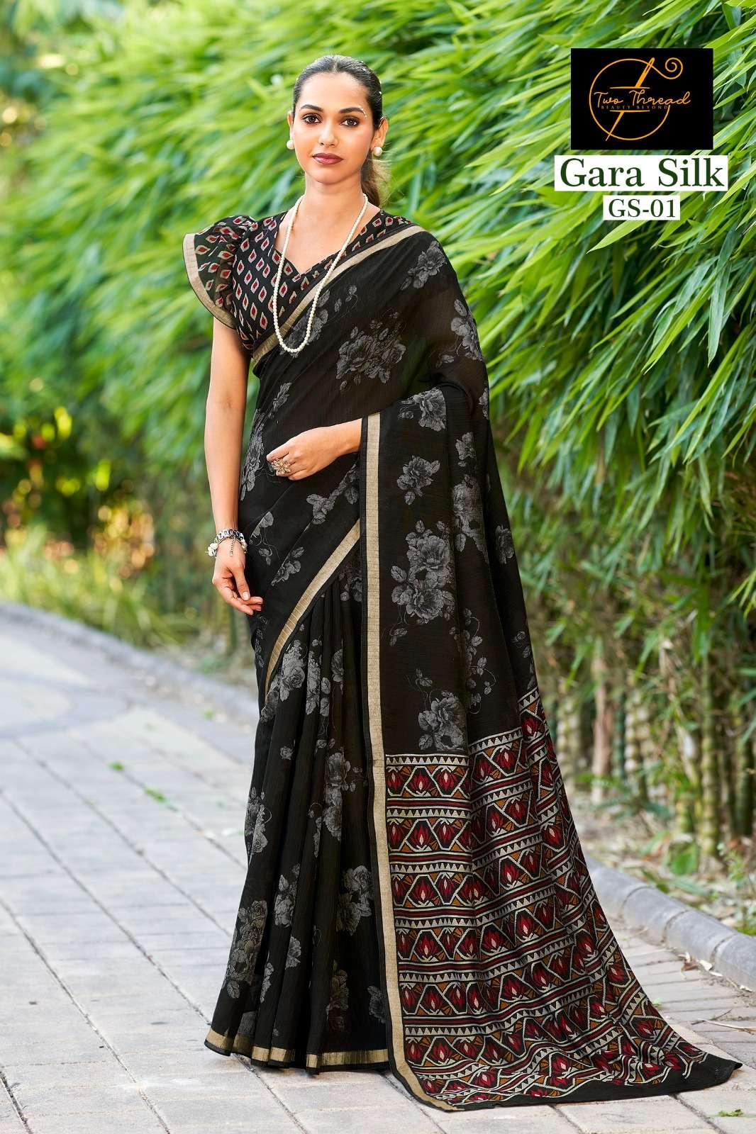Gara Silk Collection – Soft Space Cotton Silk Crush Saree (Chiku & Black)