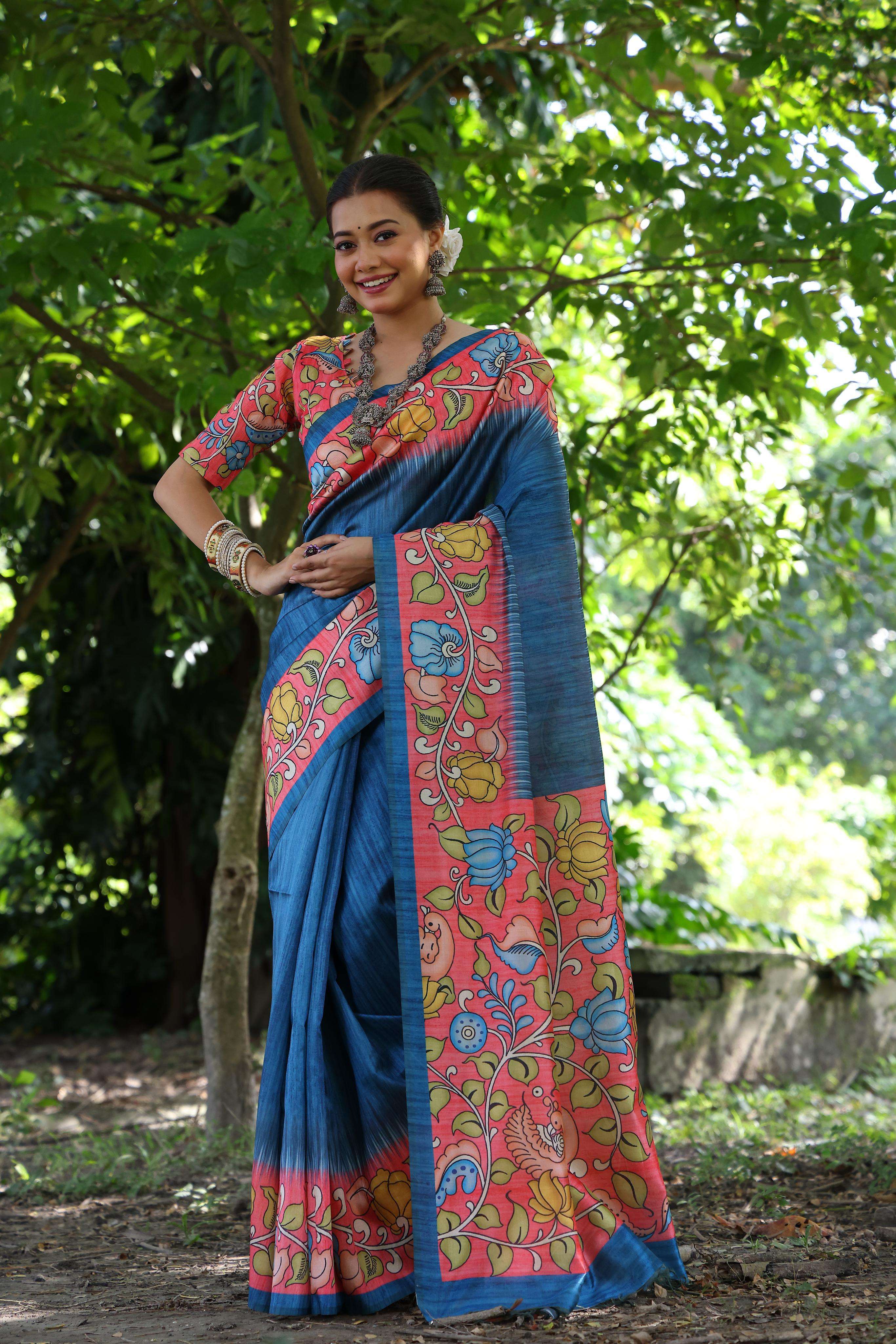 Handcrafted Kalamkari Tussar Silk Saree