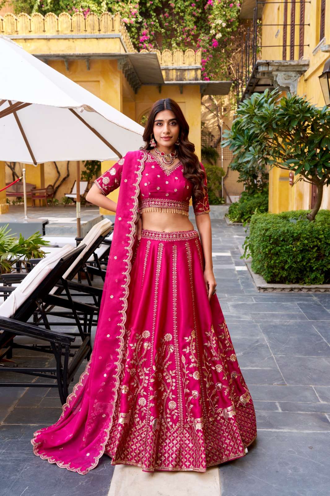 Natural Silk meets golden Lehenga choli collection manufacturers