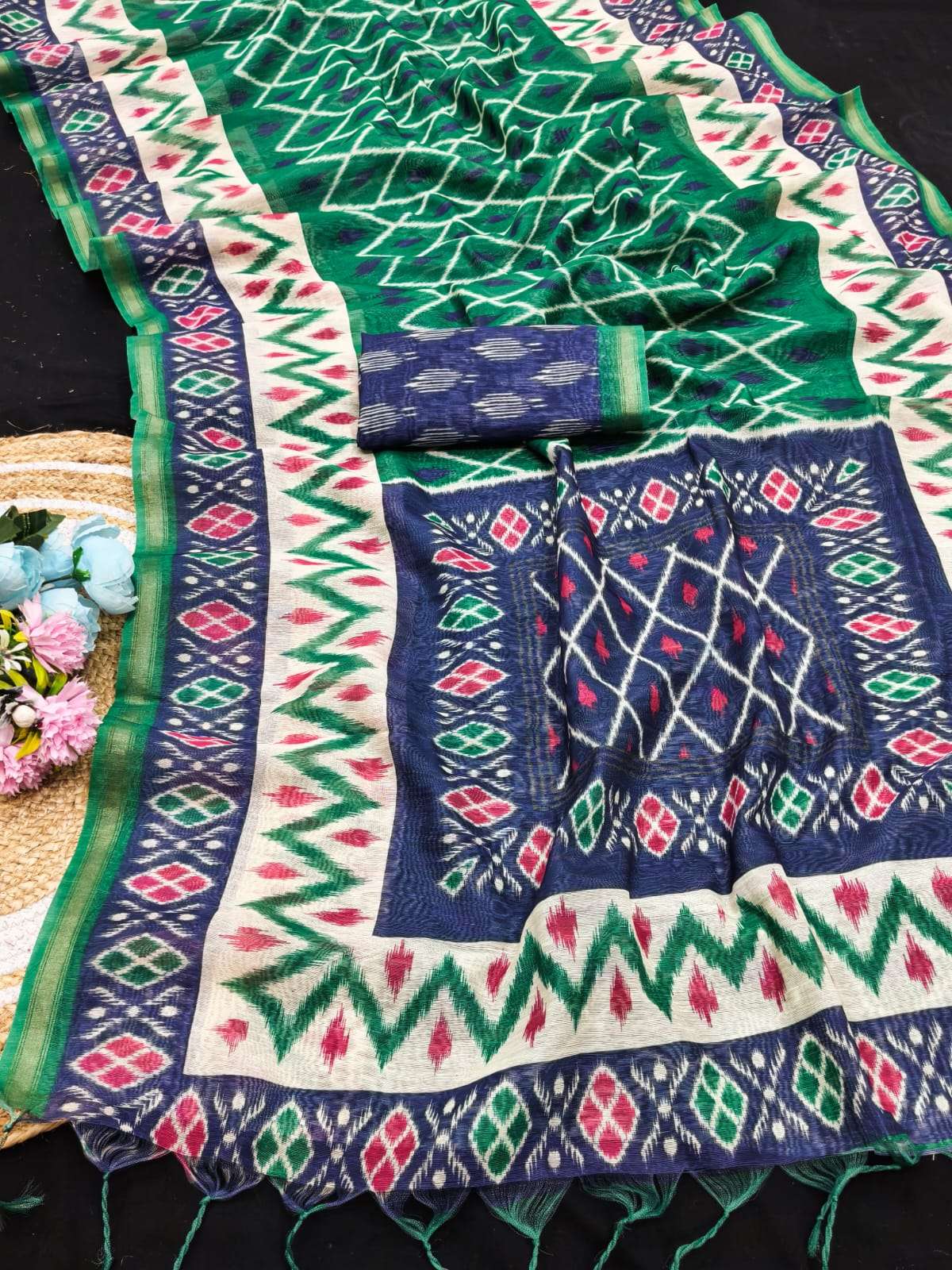 New Linen Cotton Soft Silk Tasapa Saree with Ikkat Digital Print