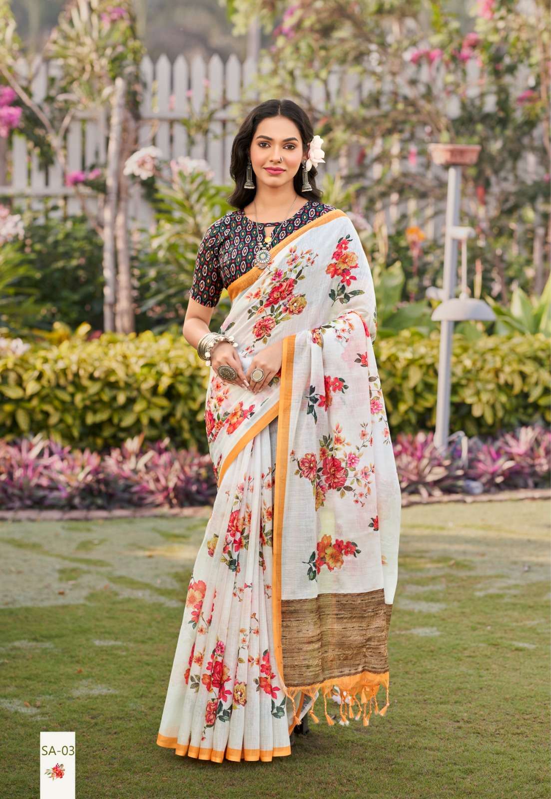 Pure Linen Saree with Sitara Ari Work
