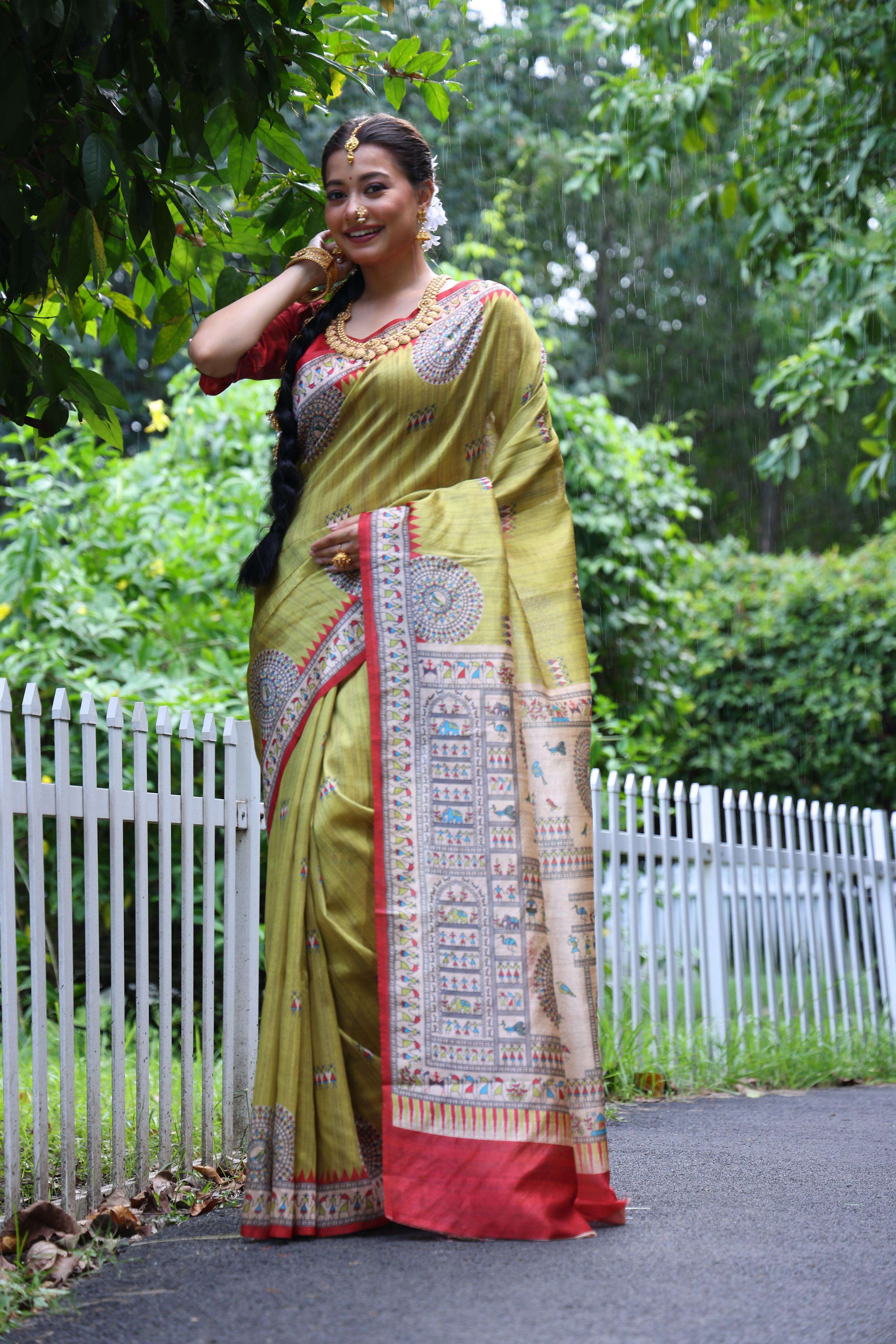 RUTRANG – KAJAL KALAMKARI Soft Tussar Silk Saree