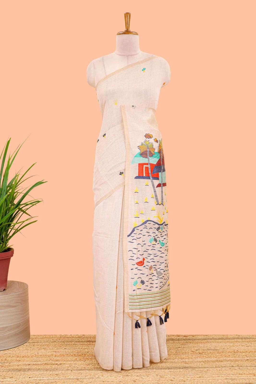 Rutrang Muga Cotton 250 – Premium Jamdani Resham Weaving Saree