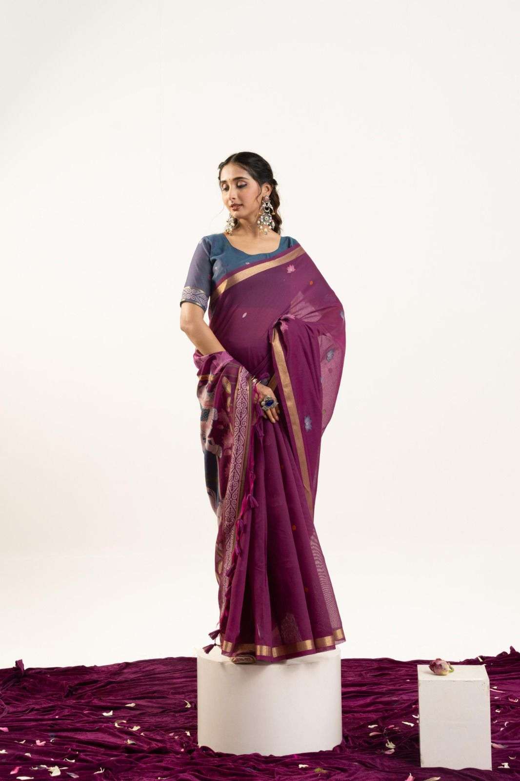 Rutrang New Arrival – Muga Cotton Elephant Rajwadi Saree