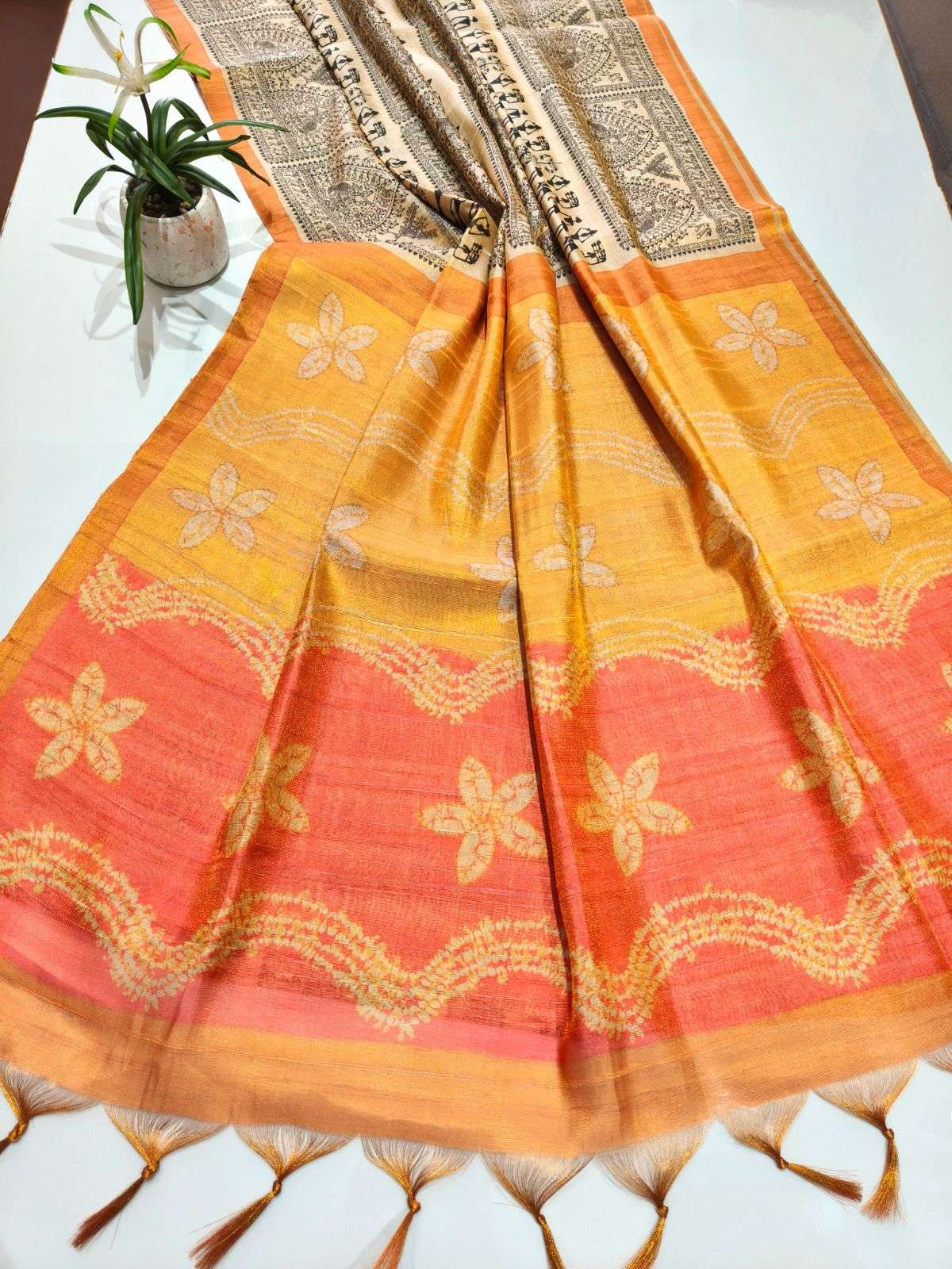 Rutrang New Arrival – Tissue Tussar 2 Warli Print Saree