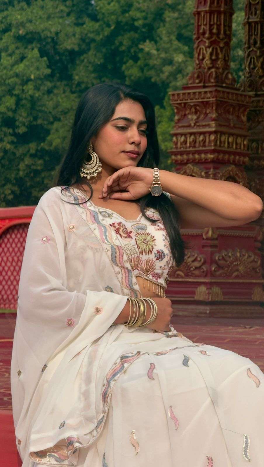 White Flower Crop top style Lehenga collection manufacturers surat 