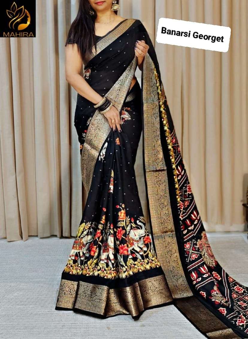 Beautiful Banarasi Georgette Saree with Floral Print