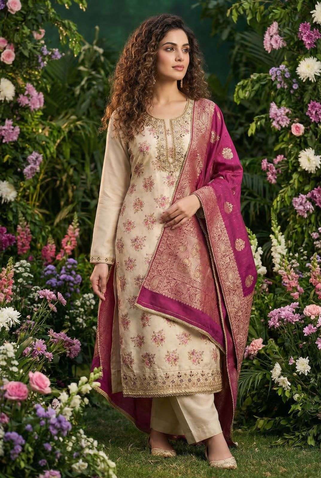 CHANDERI BUTTI EMBRODARI WITH HANDWORK kurti collection manufacturers surat 