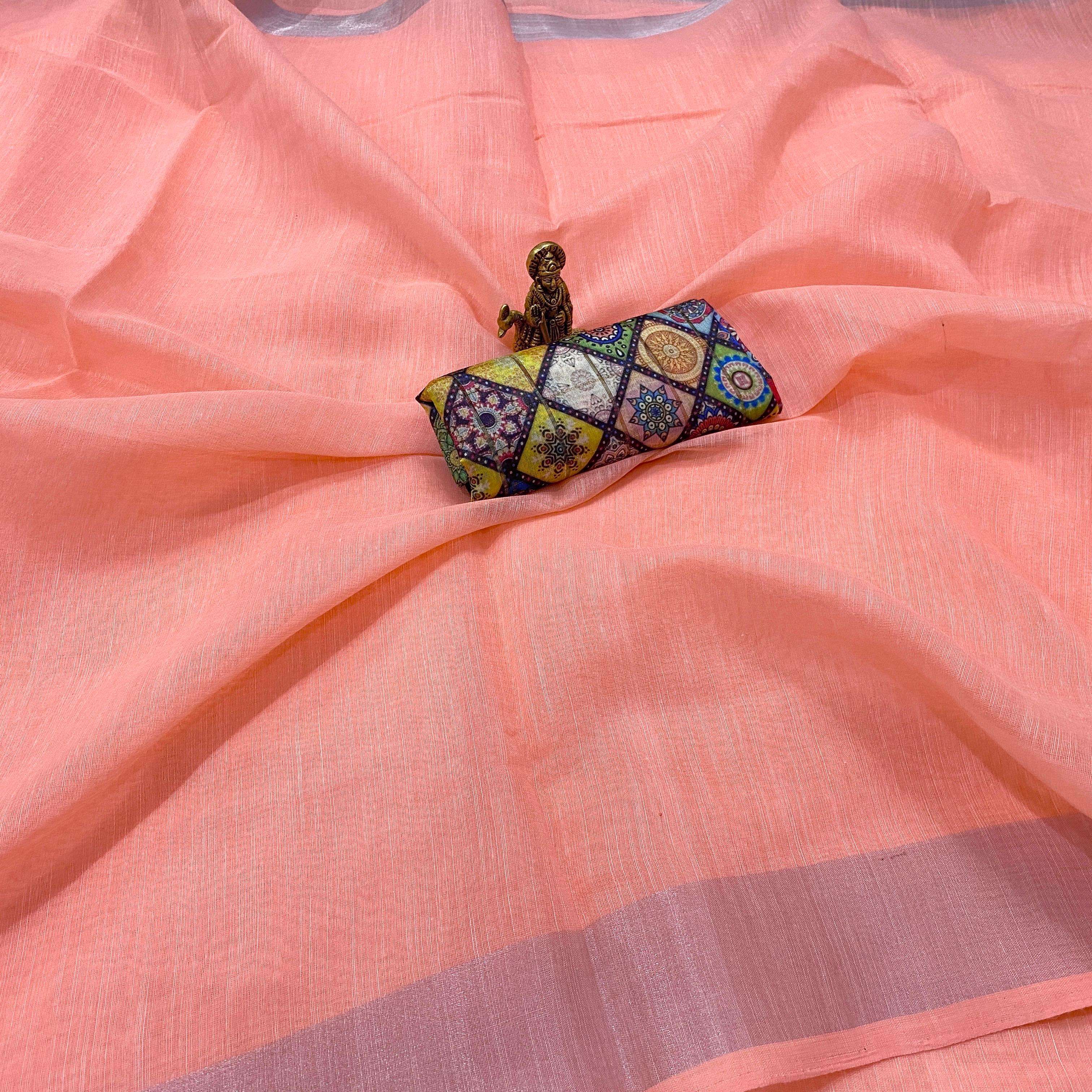 Cool Linen Cotton Linen Saree with Digital Printed Blouse