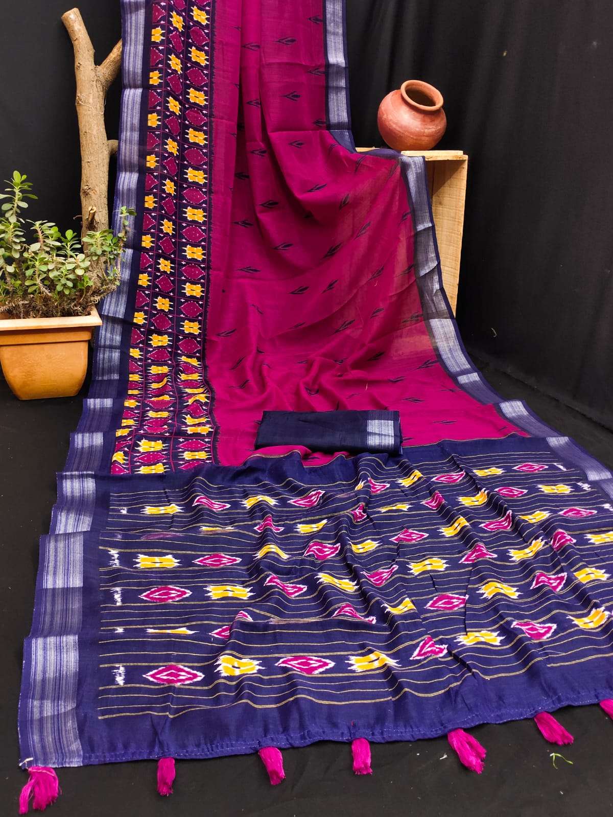 Exclusive Ikkat Saree with Zari Border