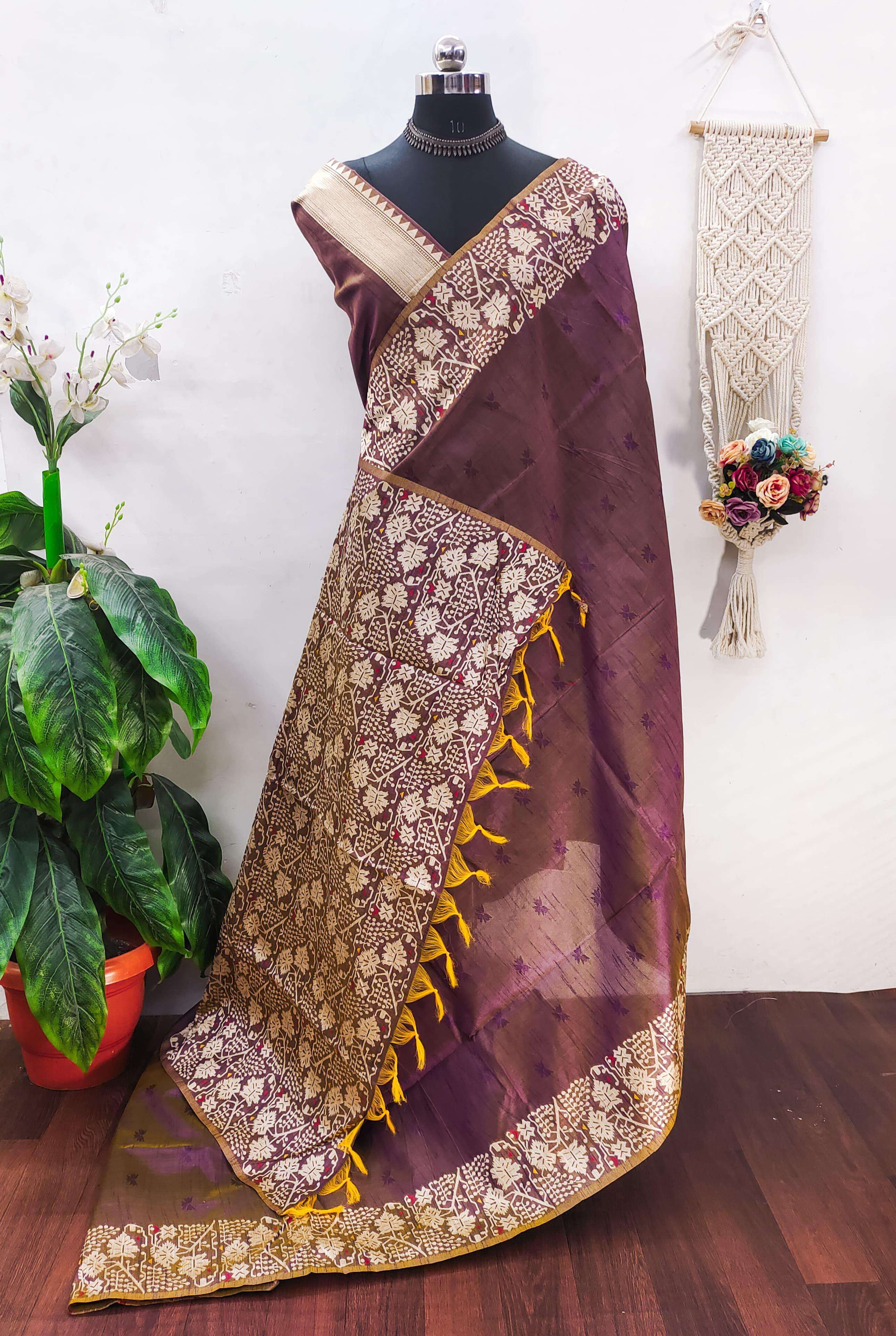 Rutrang Banglori Handloom Raw Silk Jamdani Weaving Saree