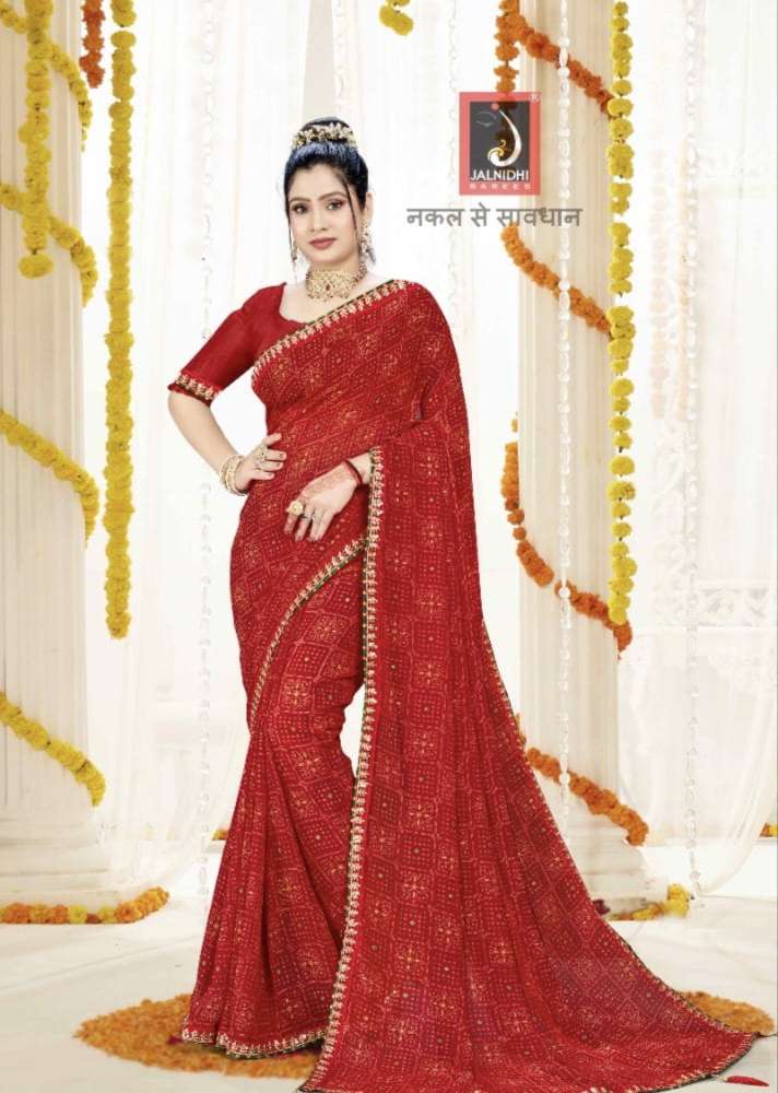 TRADITIONAL RED COLOUR BANDHANI SAREE collection manufacturers surat 