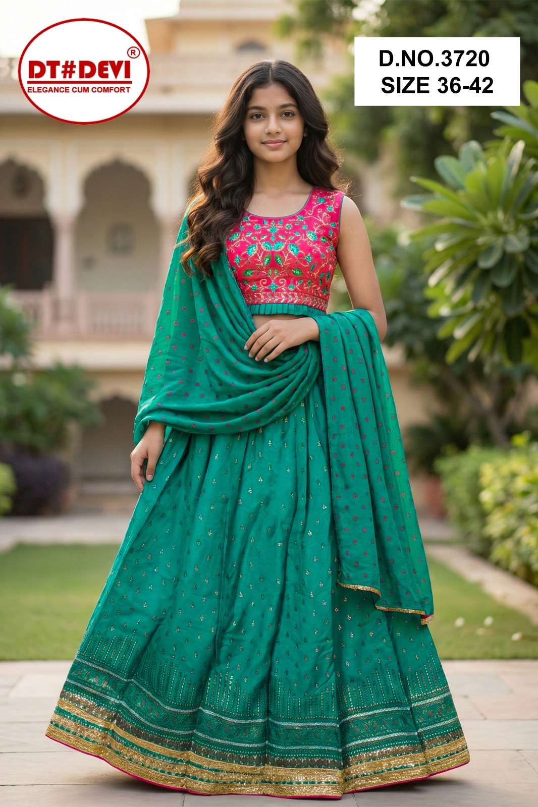 D NO 3720 MEGHA CROP TOP SKIRT SET WITH DUPATTA manufacturers surat 