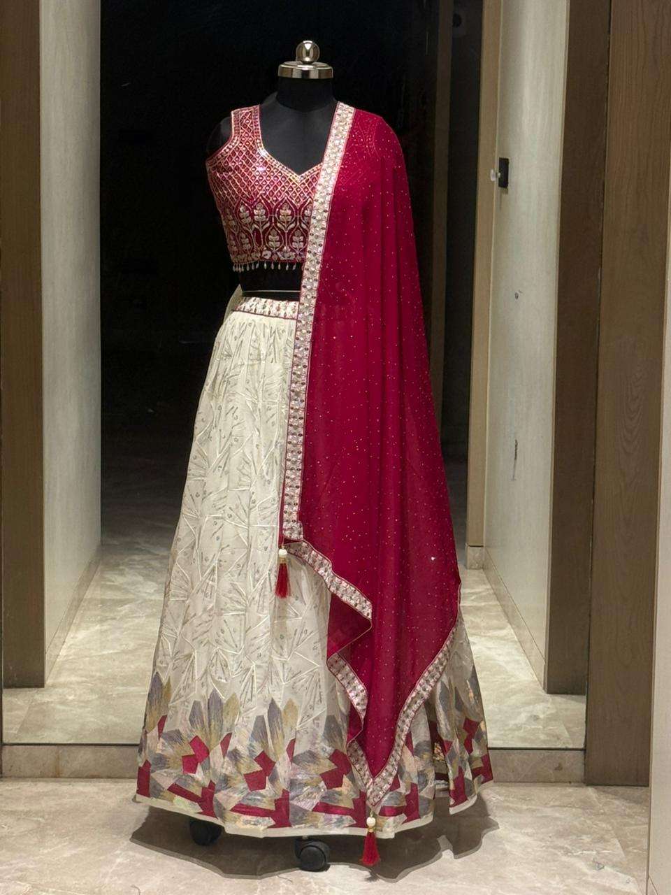 White Contrast Crop top style Lehenga collection manufacturers surat 