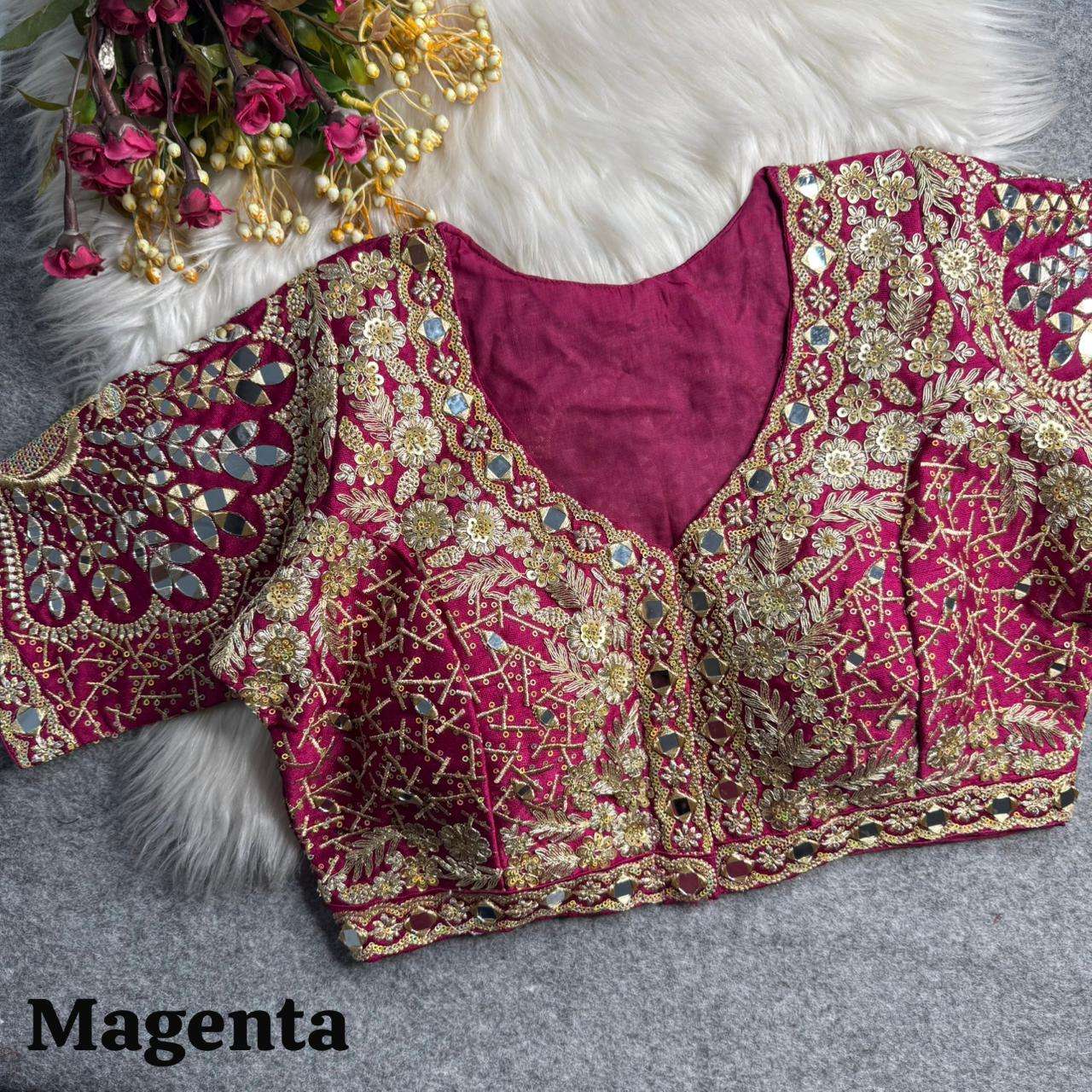 3D PEACOCK MIRROR WORK BLOUSE collection manufacturers surat 