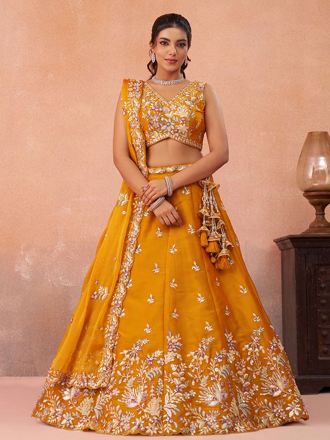 ADORN CRAFT 6300 ORANGE AND RAMA lehenga choli collection manufacturers surat 