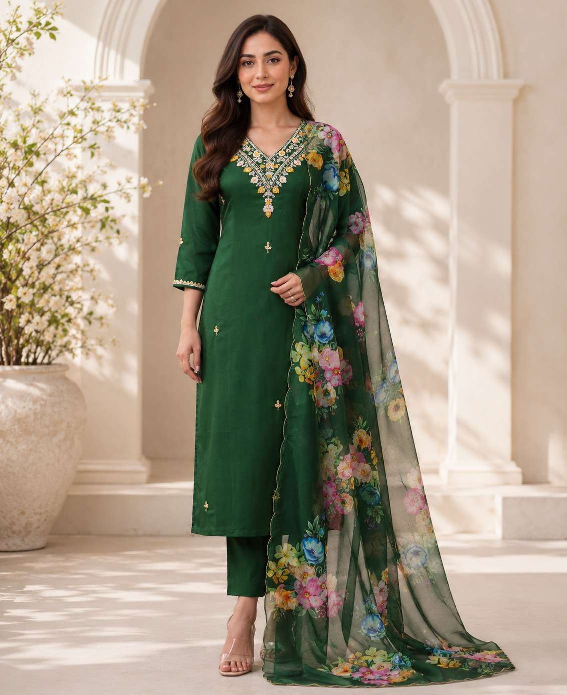 D NO 3607 KURTI PANT WITH HEAVY DUPATTA collection surat 