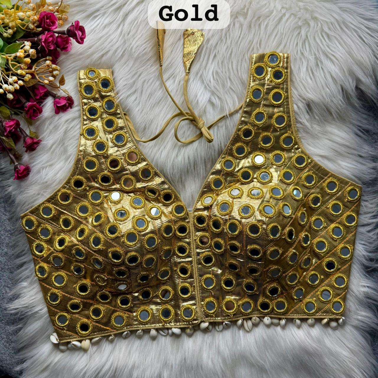 NAVRATRI SPECIAL REAL MIRROR  KAUDI WORK BLOUSE collection manufacturers surat 