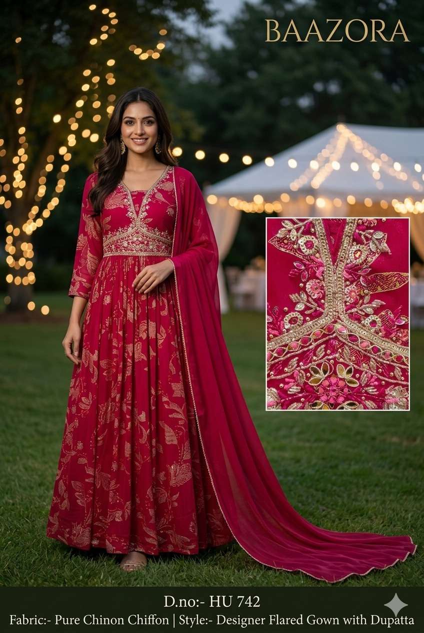 DESIGNER FLARED GOWN WITH DUPATT collection manufacturers surat 