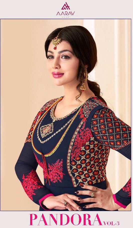 Aarav Trendz Pandora Vol 3 1001 To 1005 Series Fancy Georgette Embroidery With Digital Border Gown S...